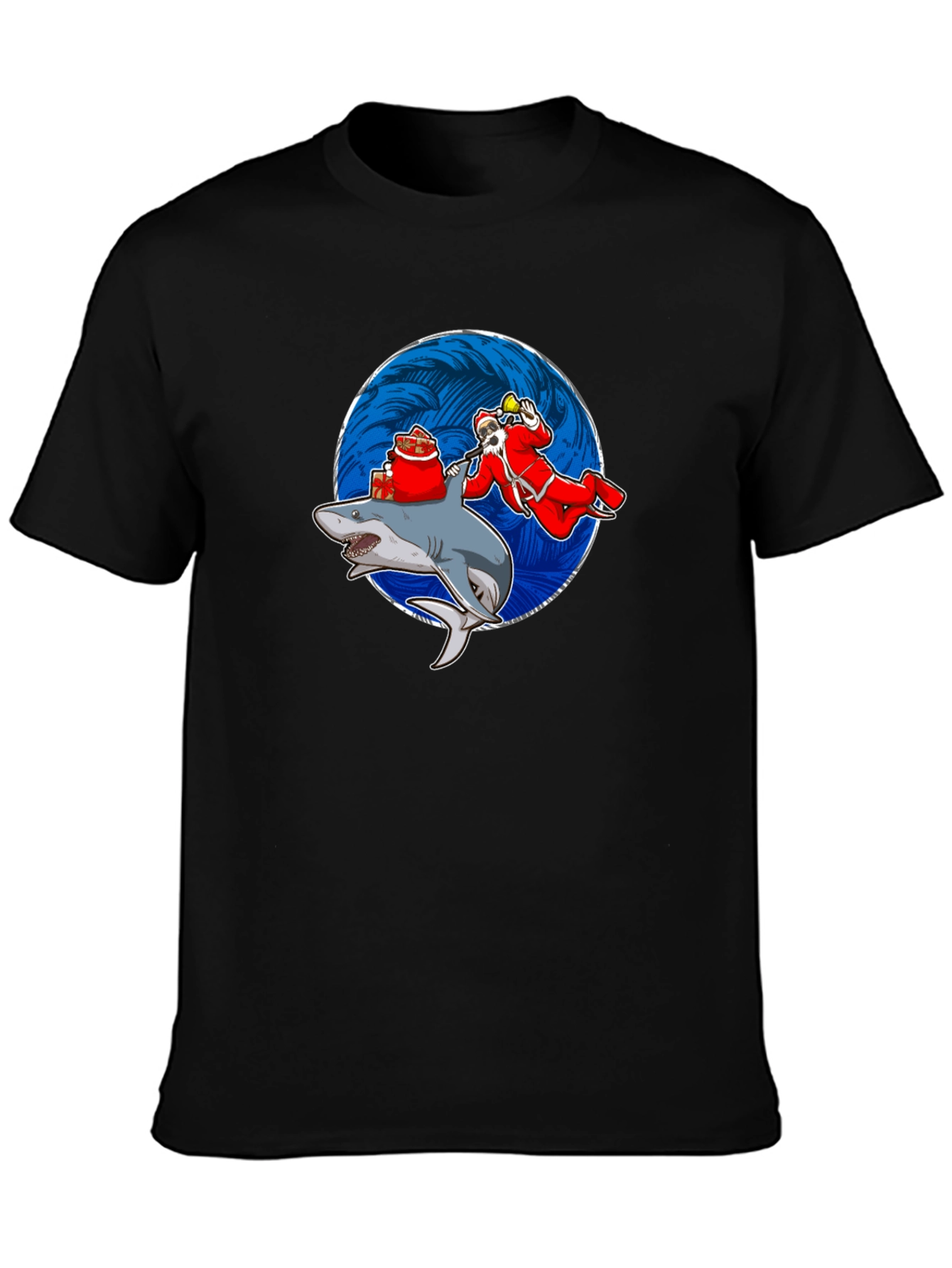 Black Shark Santa T-Shirt Funny Holiday Gift view 3