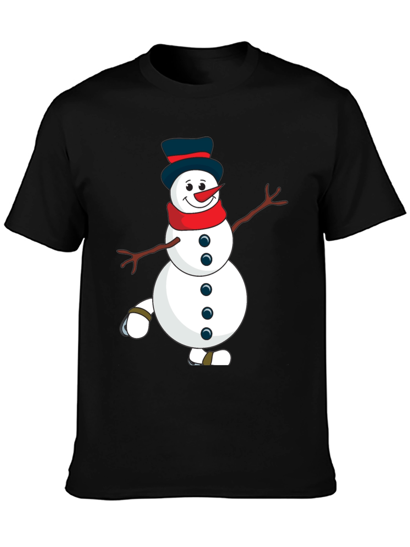Black Snowman Graphic Tee - Black Cotton Blend view 3