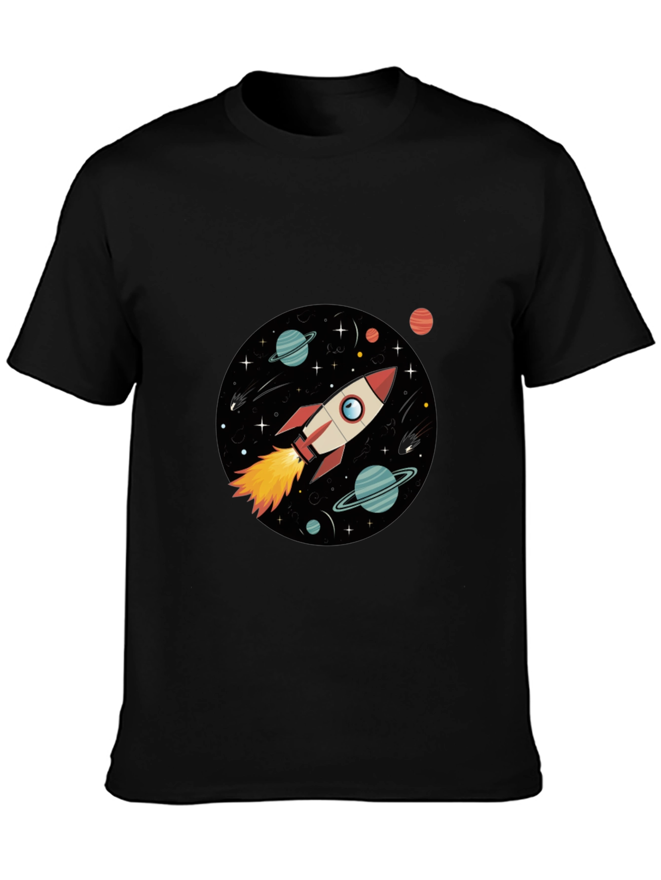 Black Space Rocket Graphic Black Tee view 3