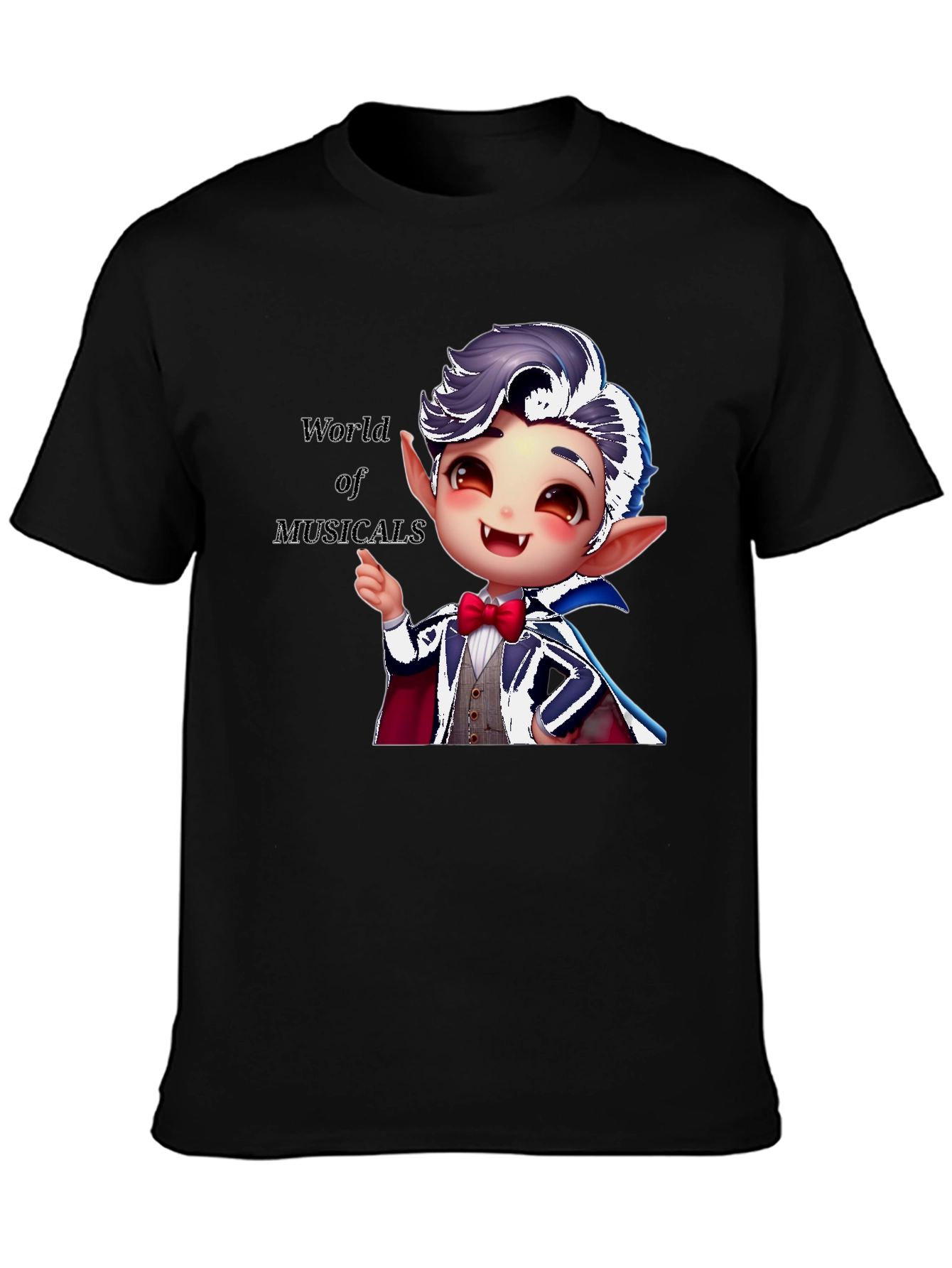 Black Musical Vampire Graphic Tee - Black Cotton Blend view 3