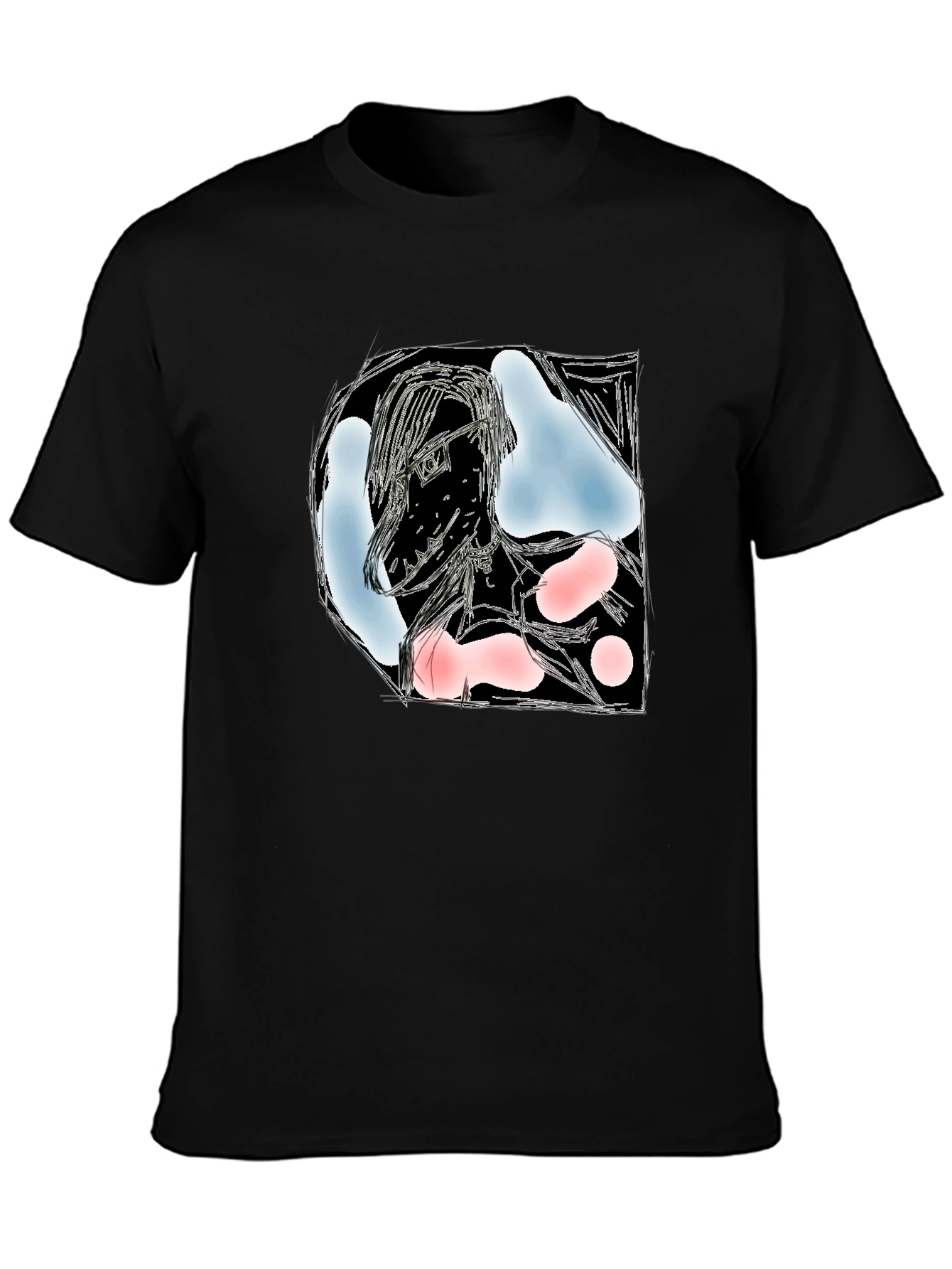 Black Artistic Graphic Print Black T-Shirt - Modern Abstract Design view 3
