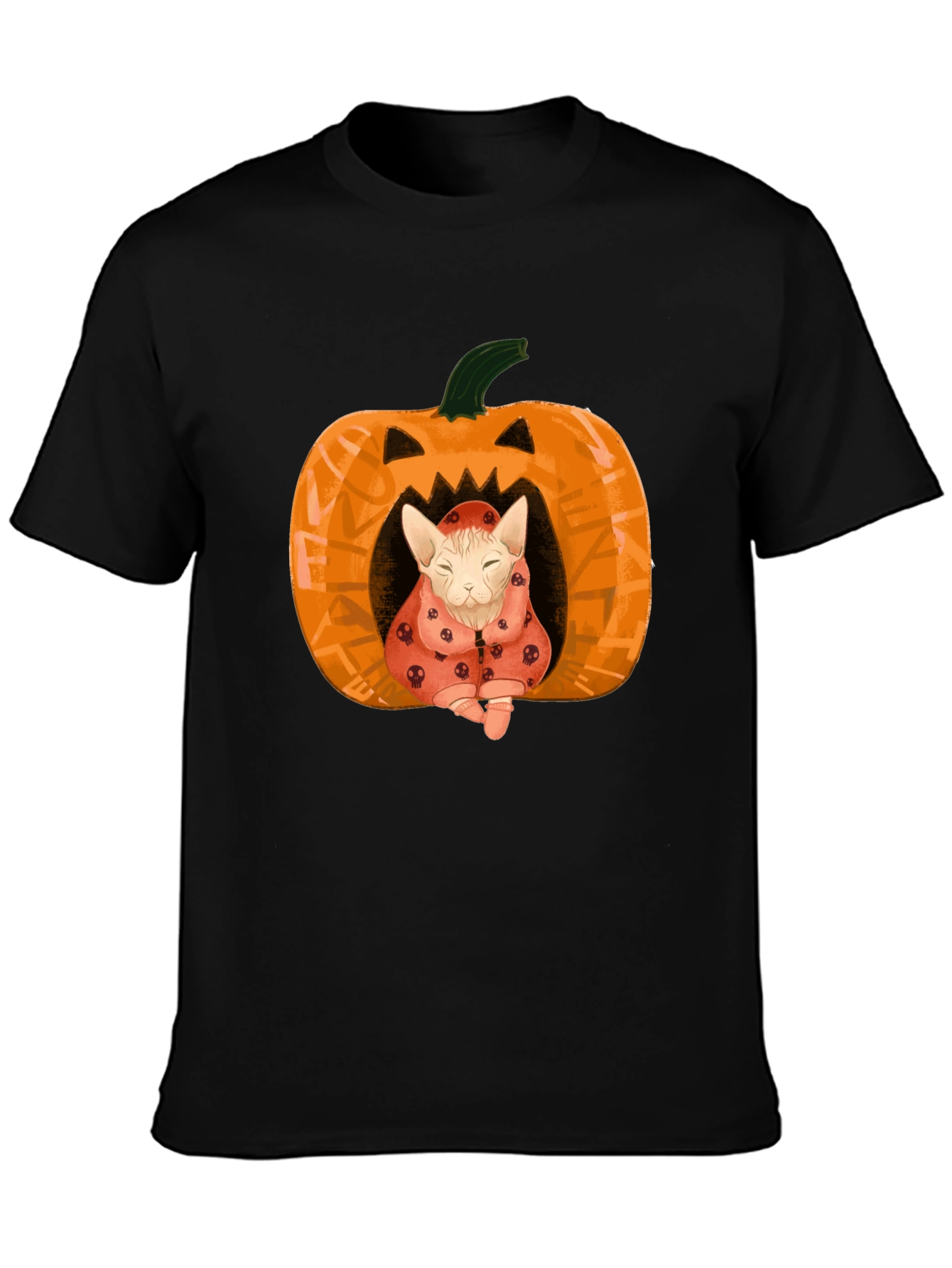 Black Halloween Cat Pumpkin T-Shirt - Spooky Cute! view 3