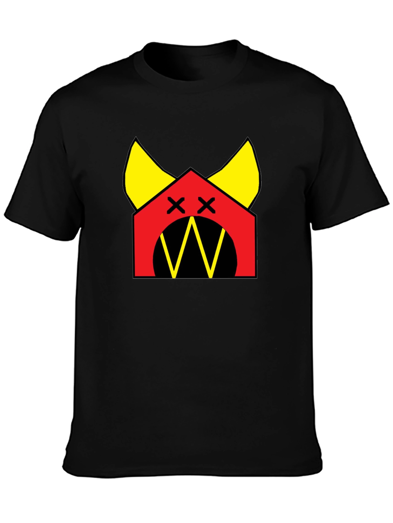Black Graphic Tee: Red House with Yellow Accents Black T-Shirt view 3