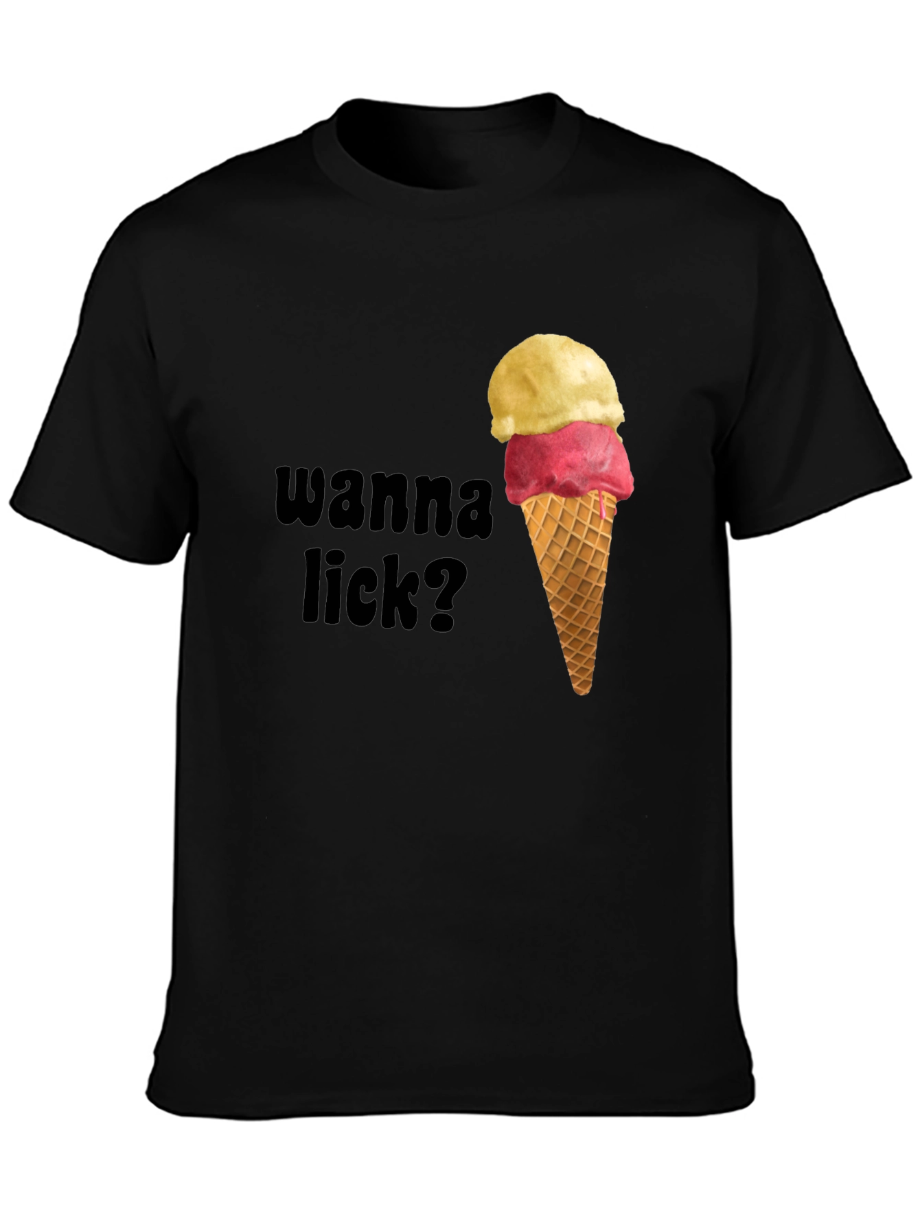 Black Ice Cream Graphic Tee - Wanna Lick? Novelty Shirt view 3