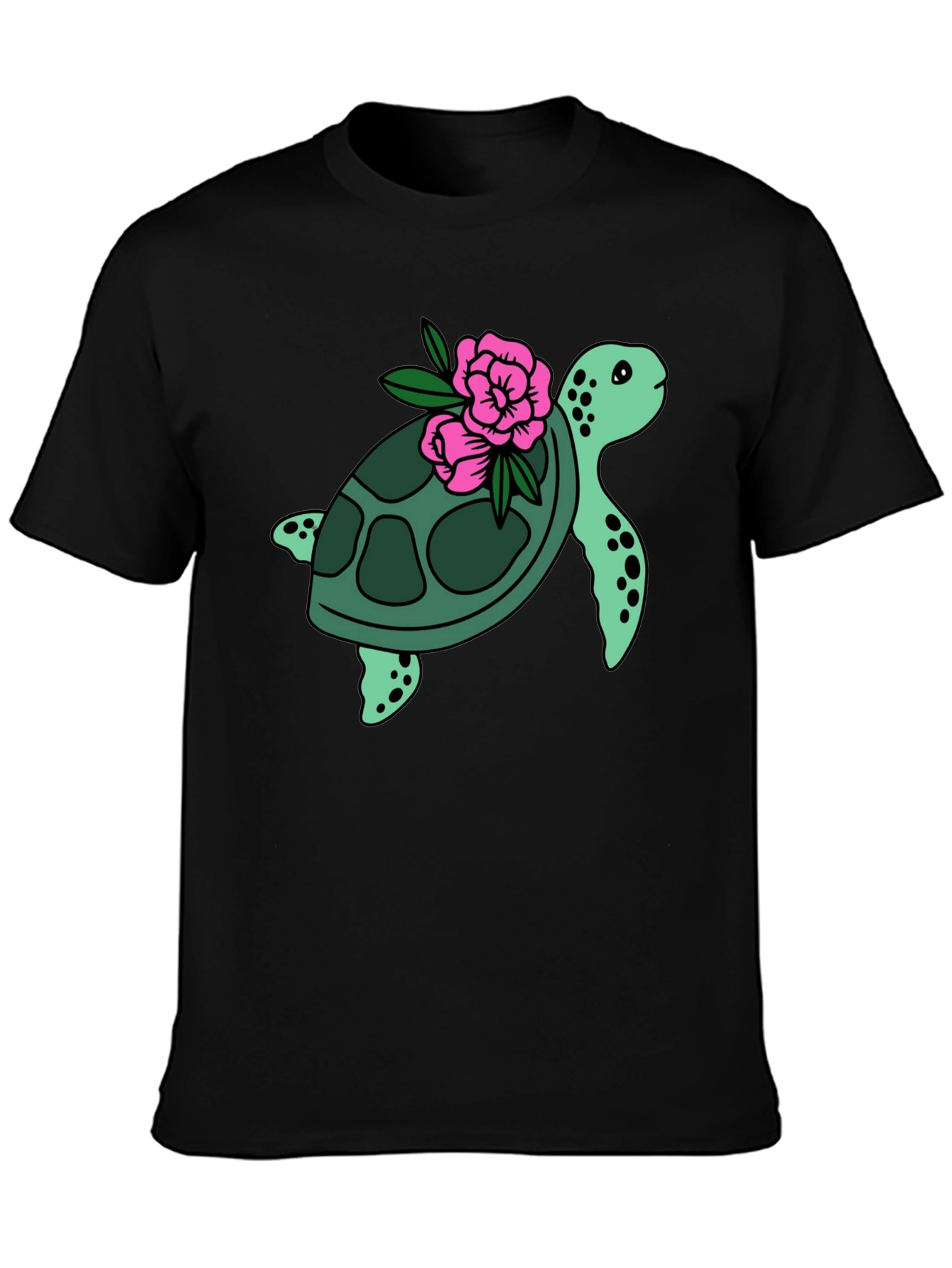 Black Turtle & Flower Graphic Tee - Black view 3