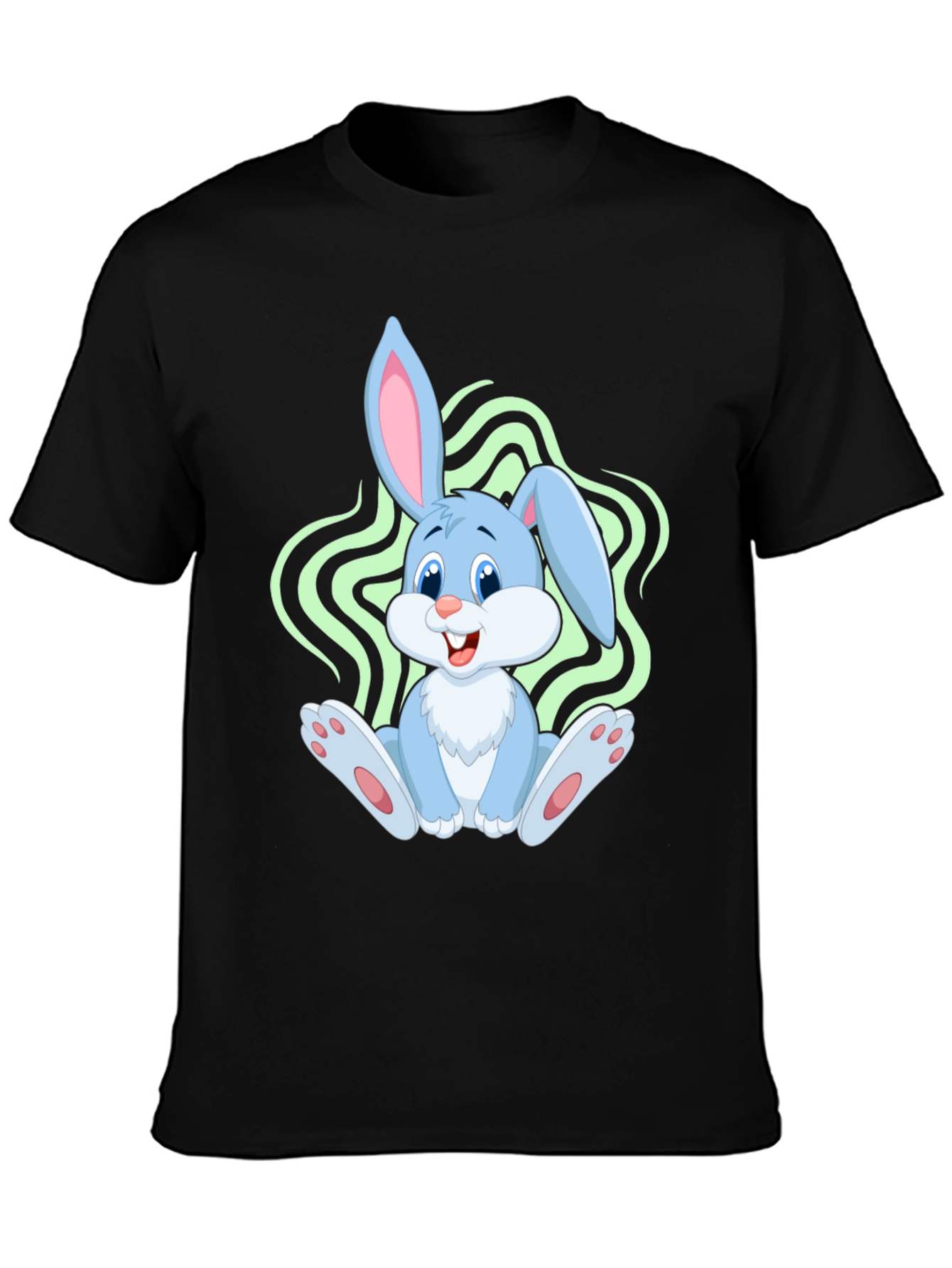 Black Cute Bunny Graphic Tee - Black Cotton Blend view 3