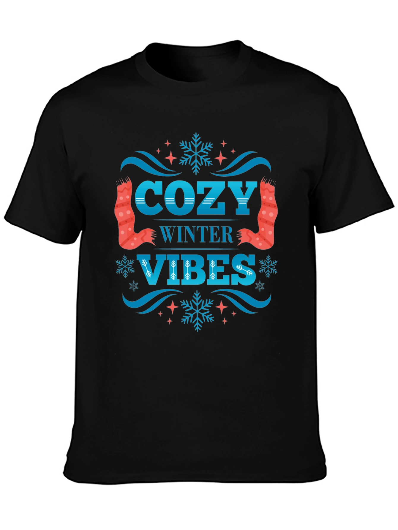 Black Cozy Winter Vibes Graphic T-Shirt view 3