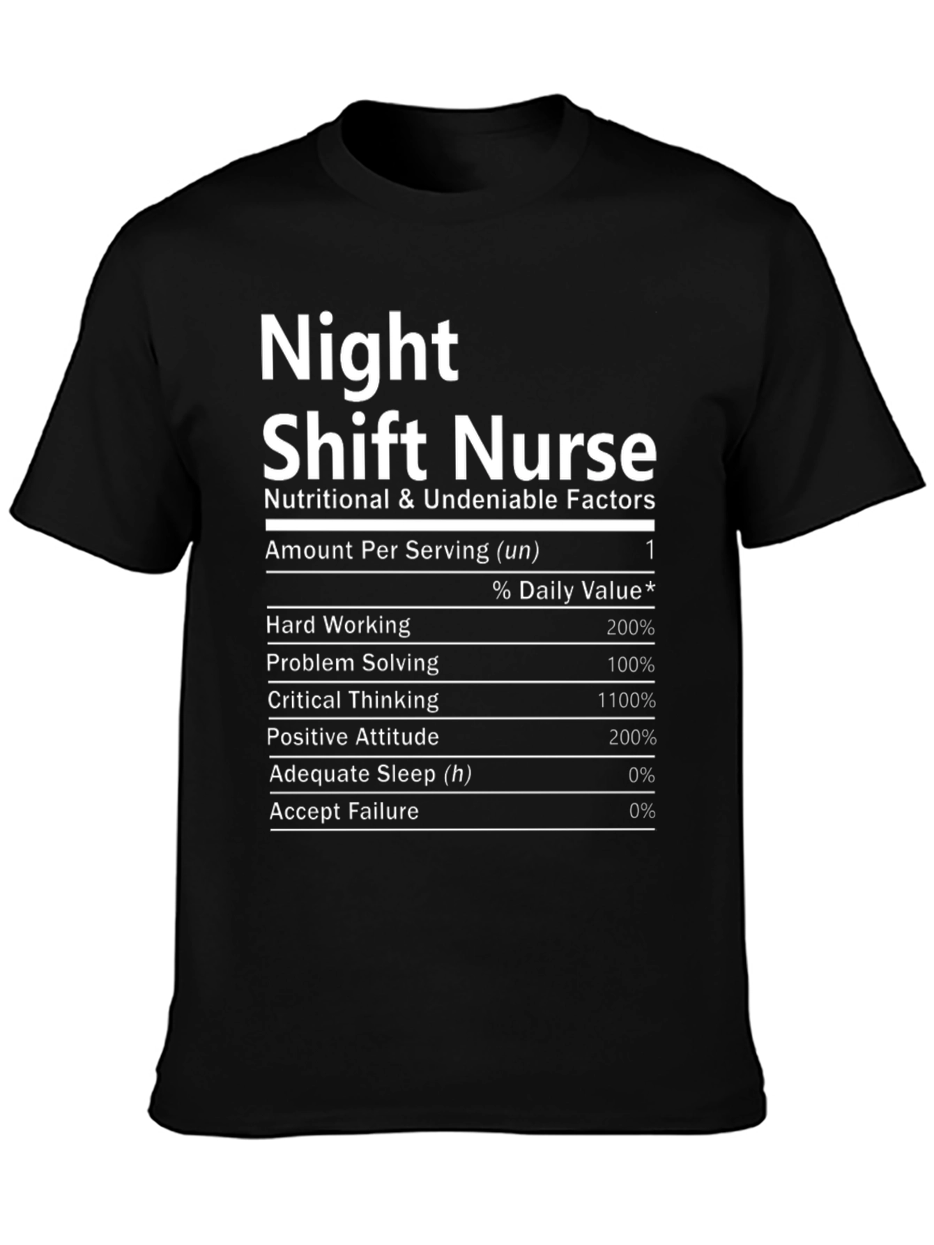 Black Night Shift Nurse Nutrition Facts T-Shirt view 3