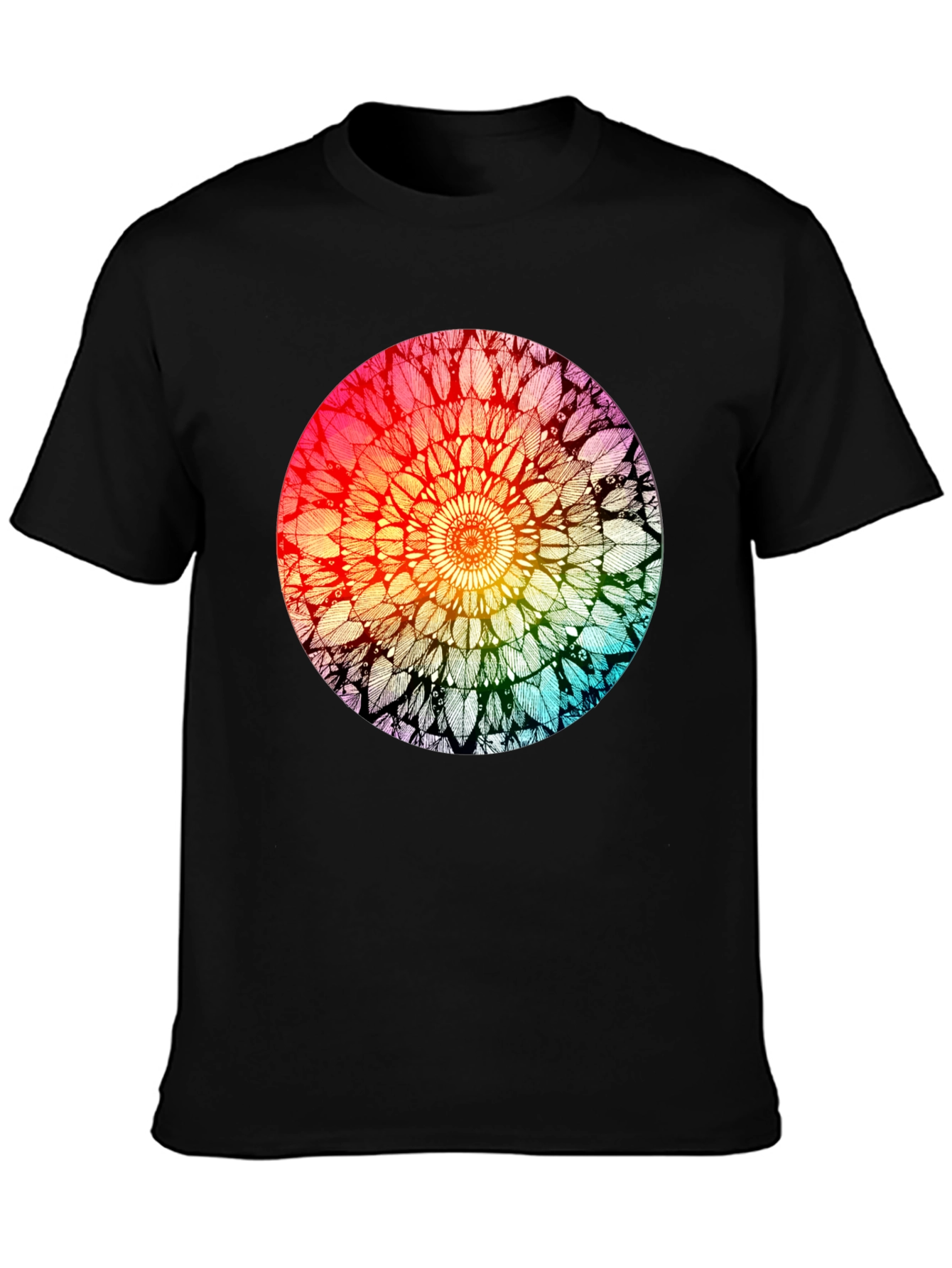 Black Rainbow Mandala Graphic T-Shirt - Unisex view 3