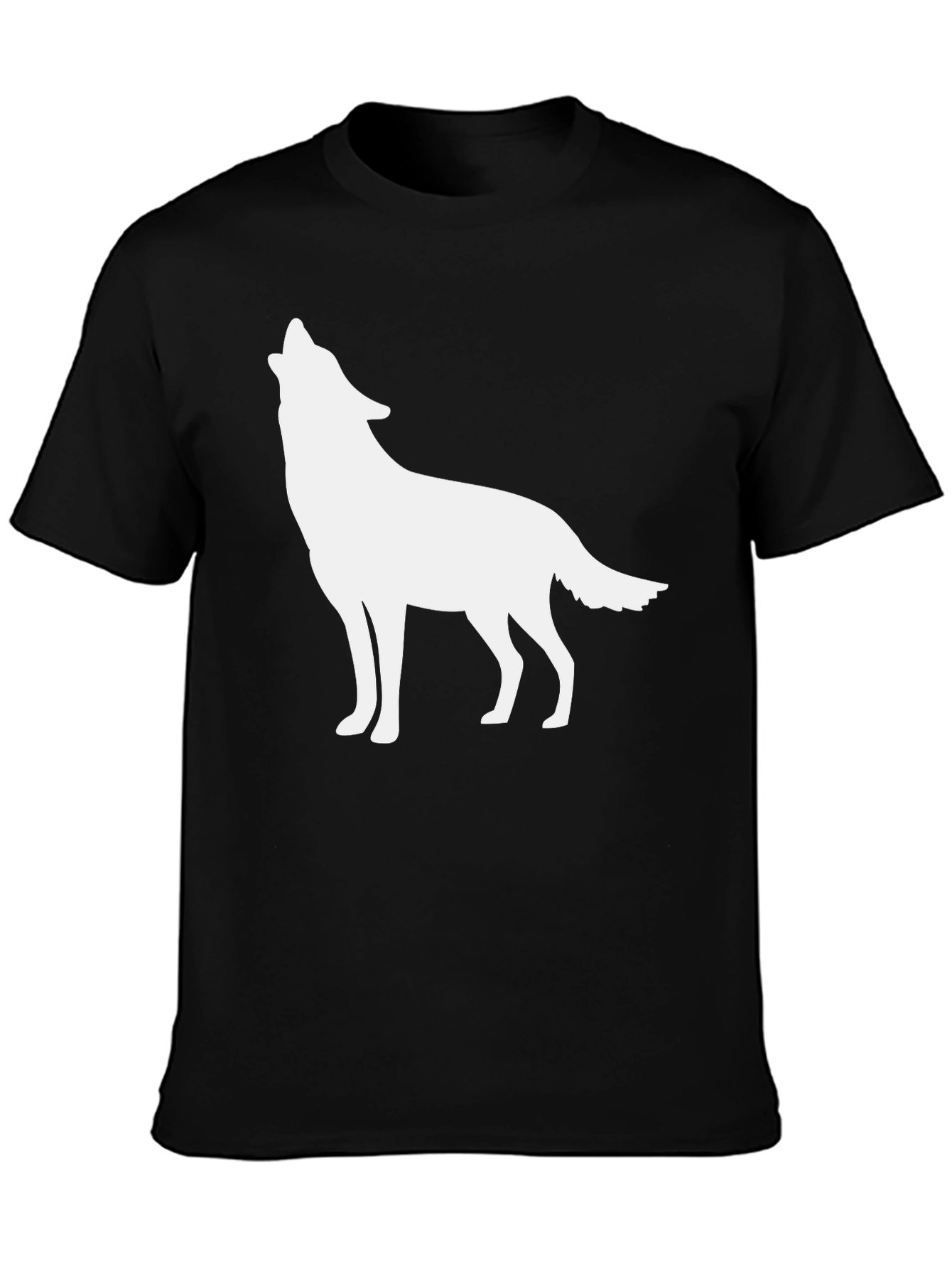 Black Men's Black T-shirt with Wolf Silhouette view 3
