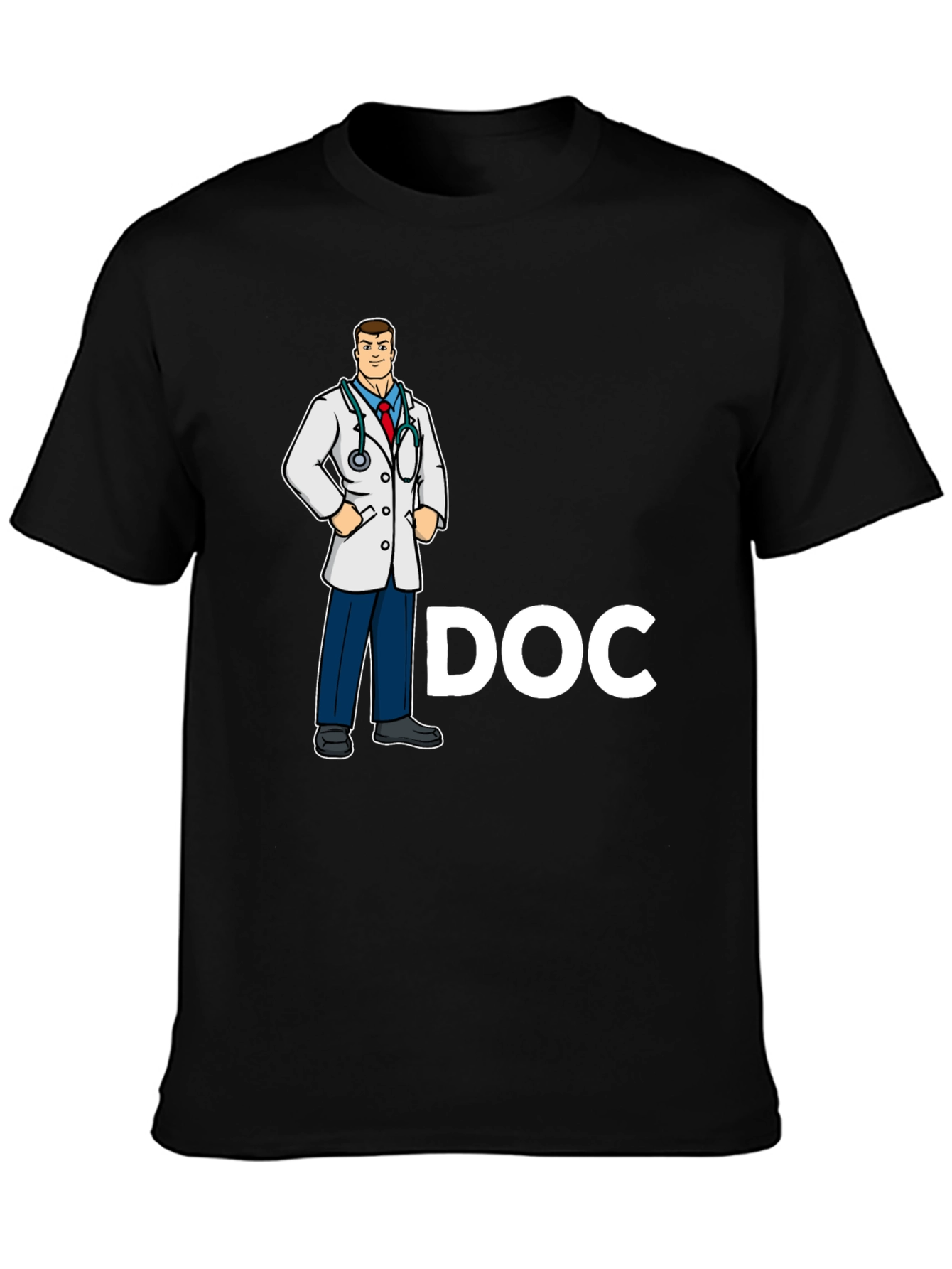 Black Doctor Cartoon Graphic Black T-Shirt view 3