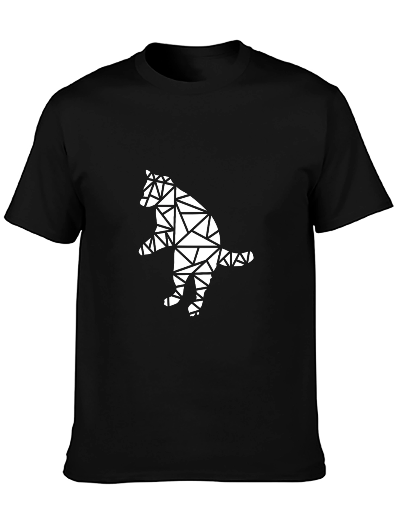 Black Geometric Cat Graphic Tee - Black Cotton T-Shirt view 3