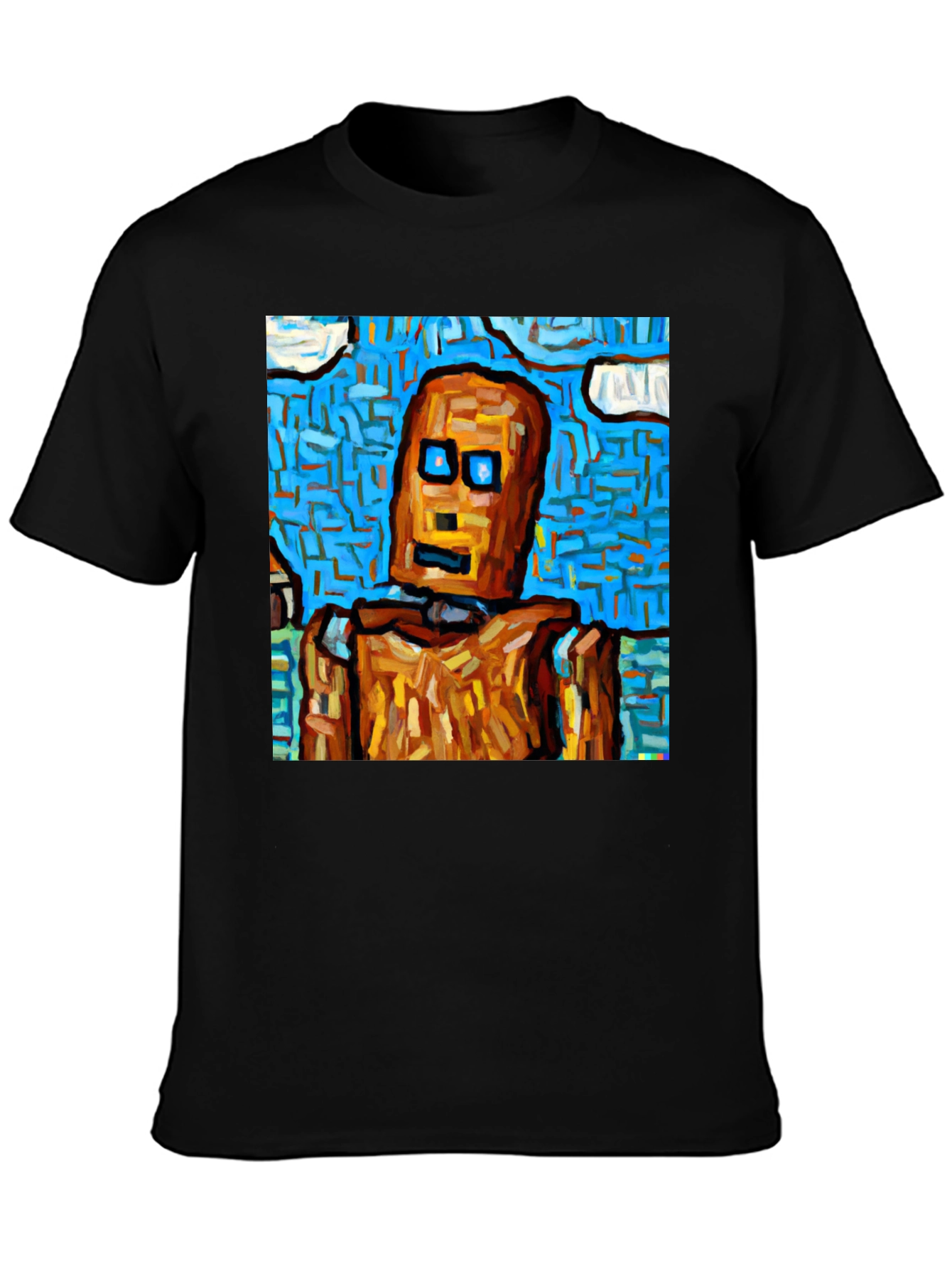 Black Abstract Robot Graphic Tee - Black Cotton T-Shirt view 3