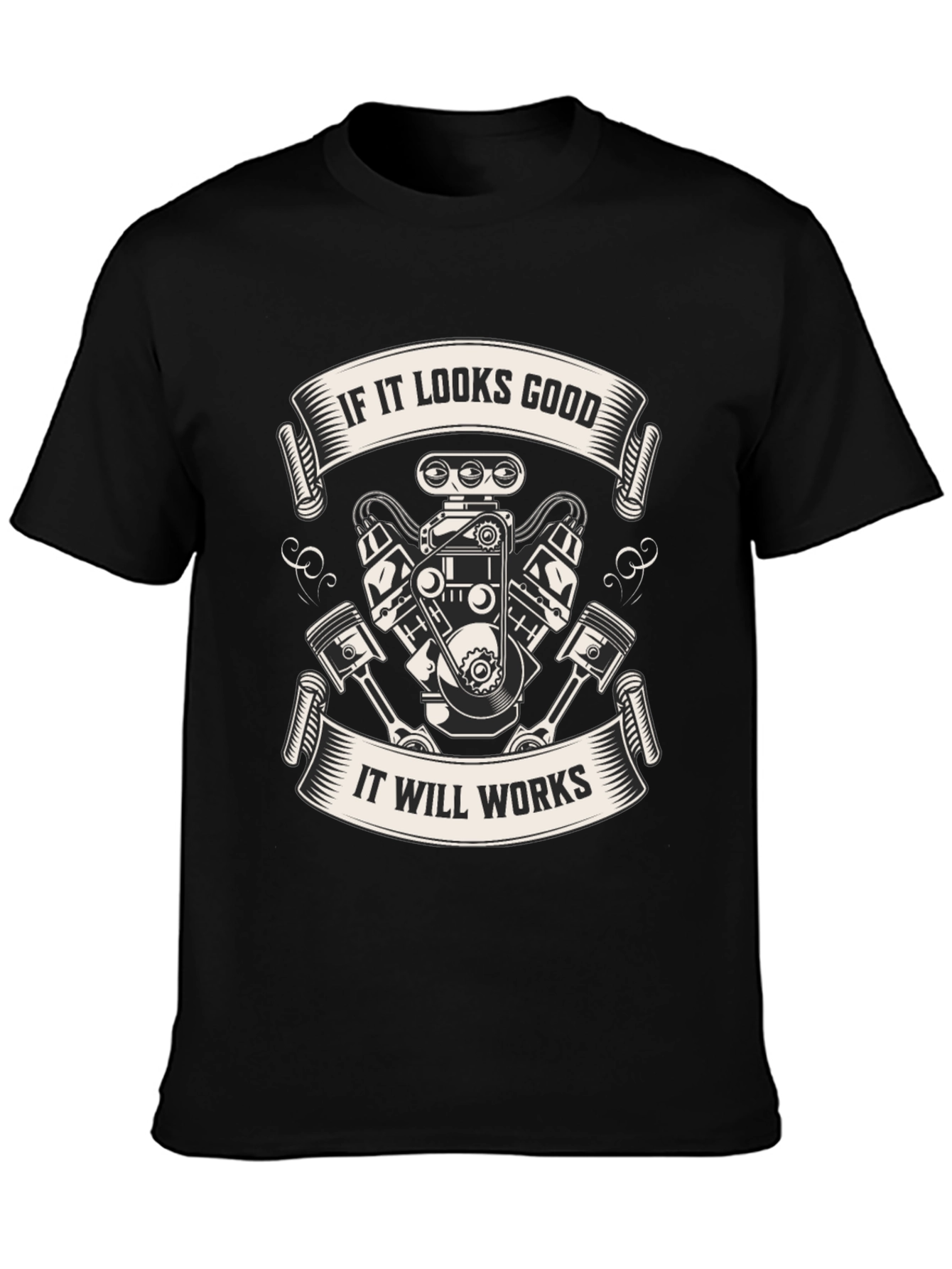 Black If It Looks Good Engine T-Shirt view 3