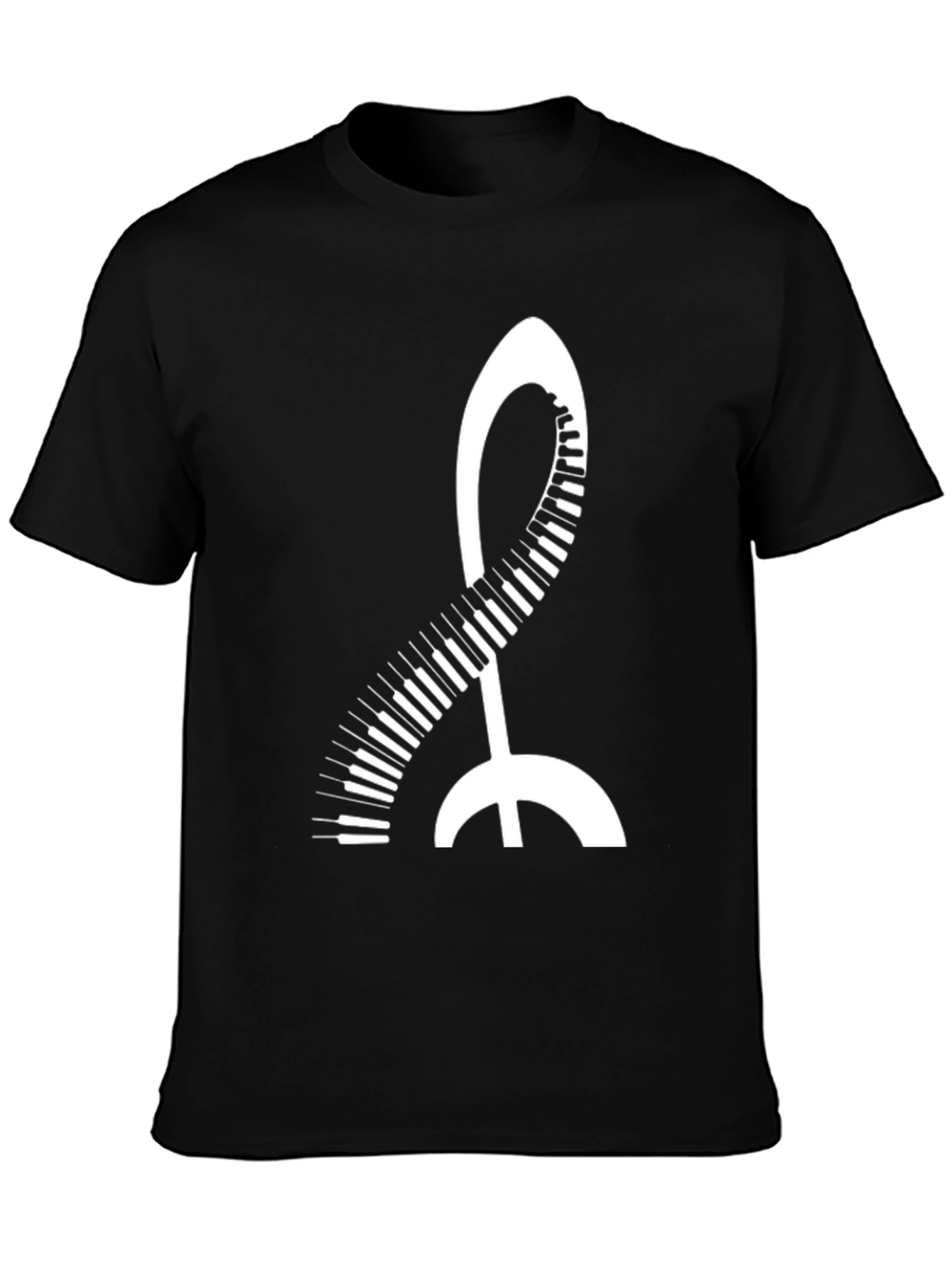Black Music Treble Clef Piano Keys Black T-Shirt view 3