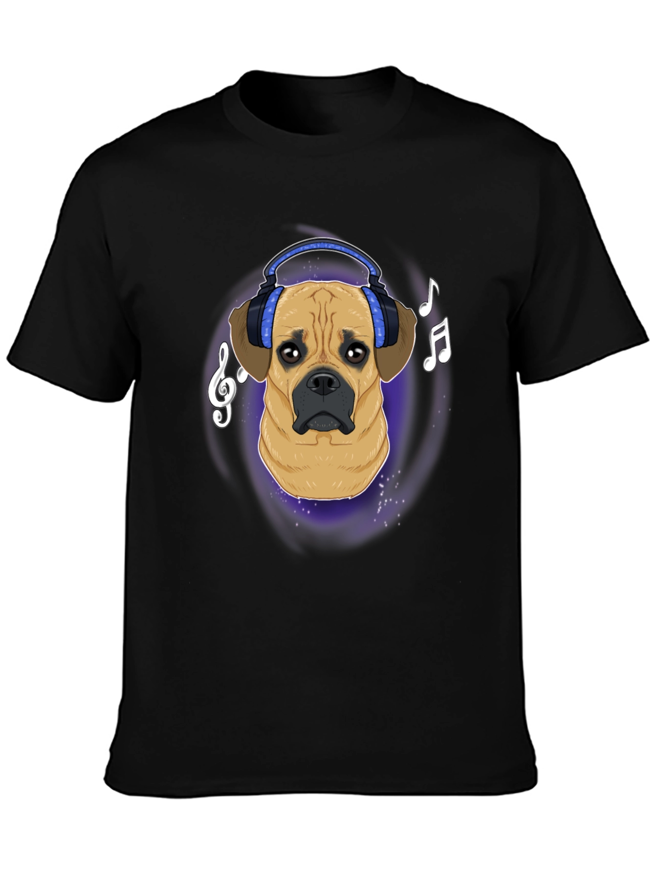 Black Dog DJ T-Shirt - Musical Puggle Design view 3