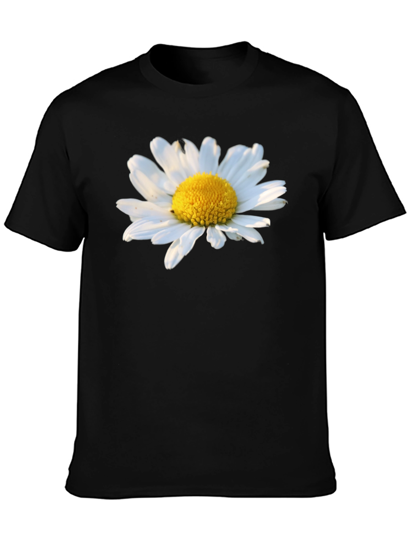 Black Daisy Flower Graphic Tee - Black Cotton T-Shirt view 3