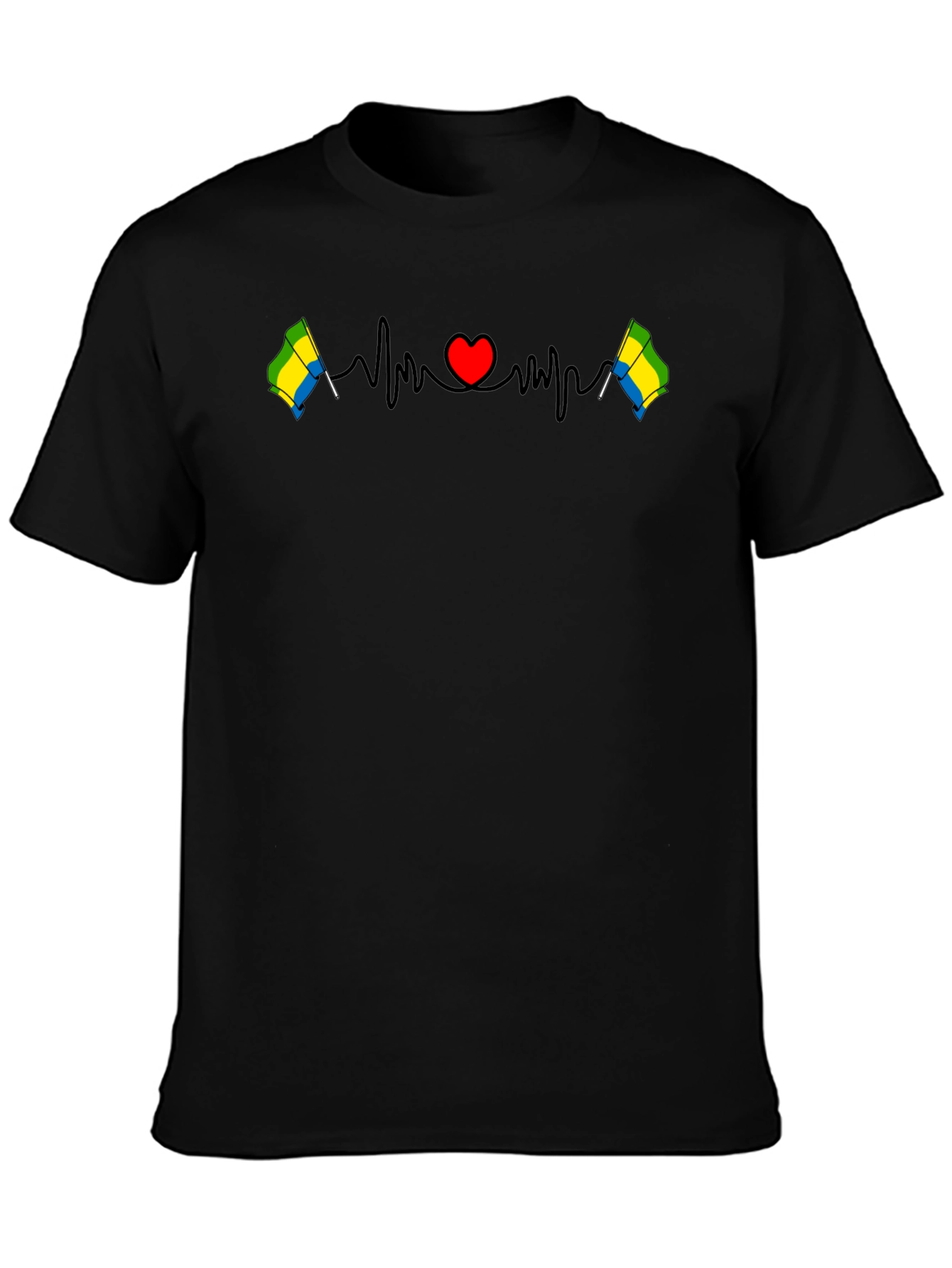 Black Gabon Flag Heartbeat T-Shirt view 3