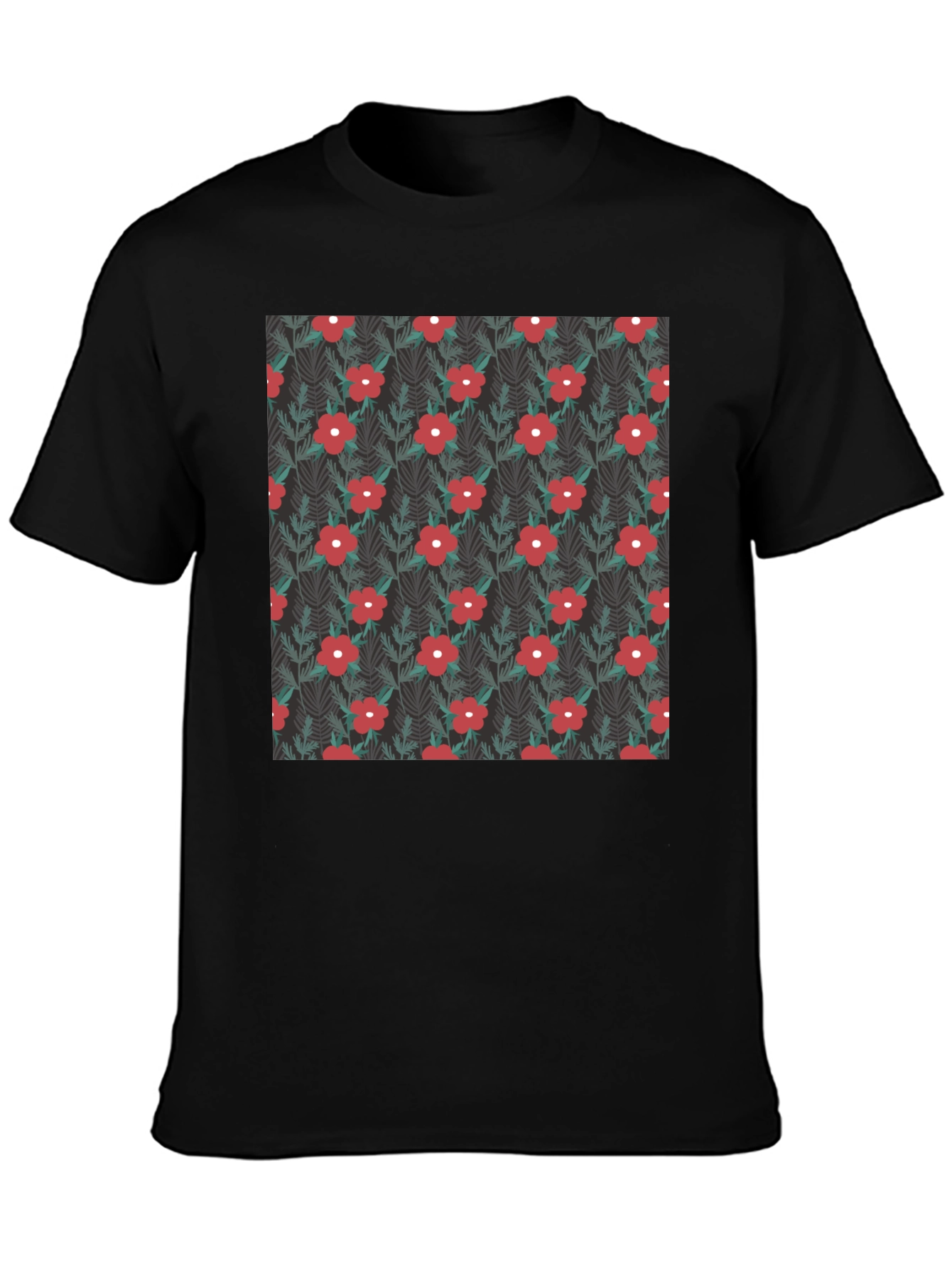 Black Floral Pattern Black T-Shirt view 3