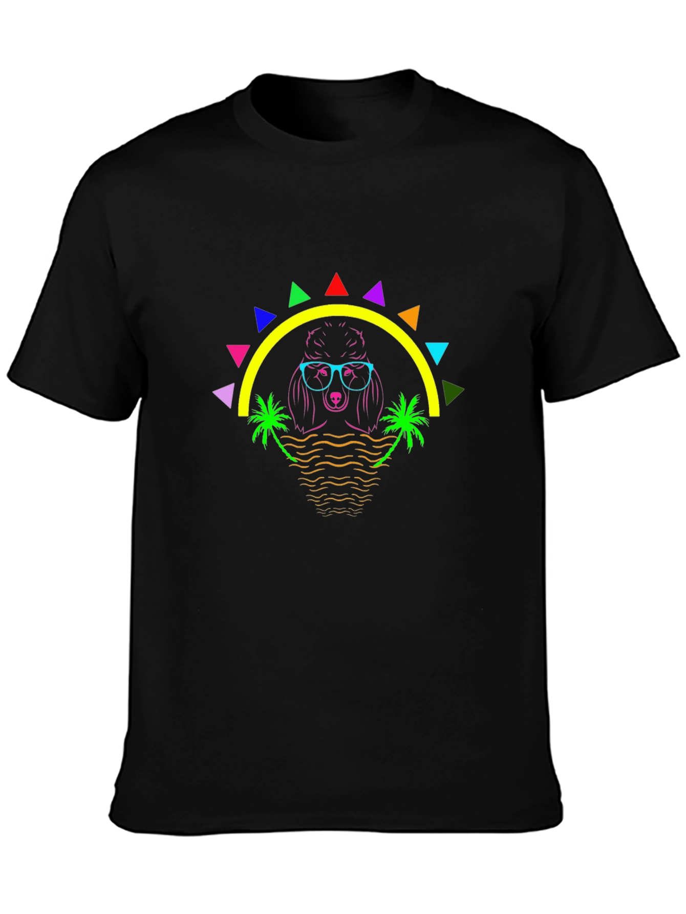 Black Neon Poodle Graphic Tee - Retro Summer Vibes view 3
