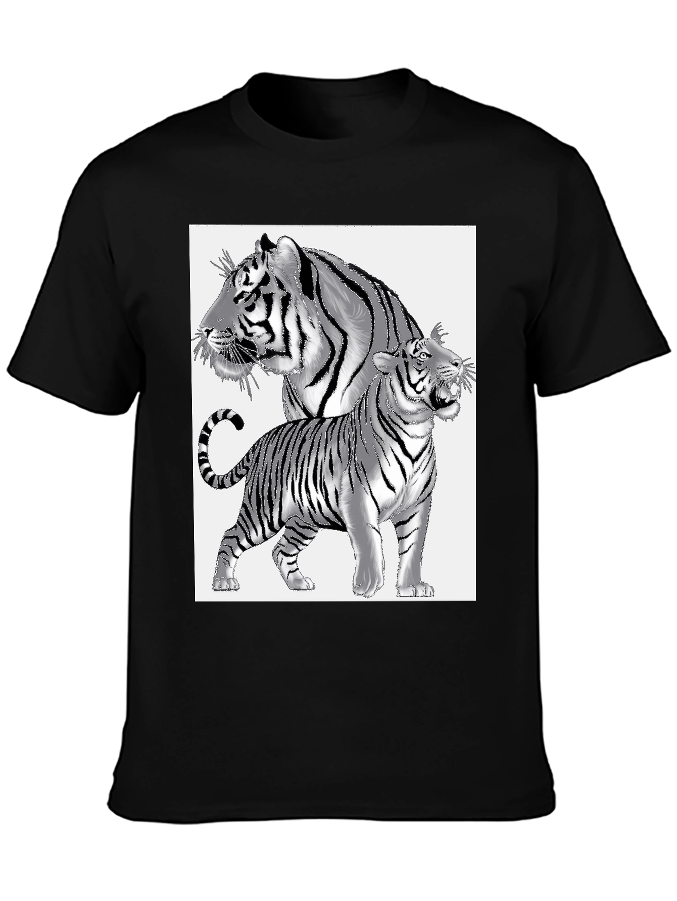 Black Tiger Graphic Print Men's Black T-Shirt view 3