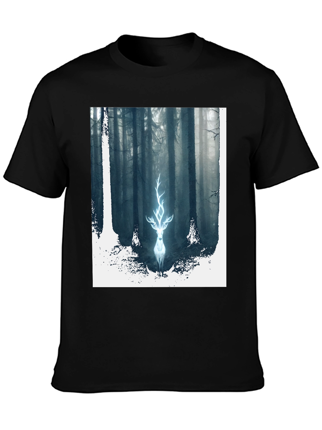 Black Mystic Forest Deer Graphic Tee - Black Cotton Blend view 3