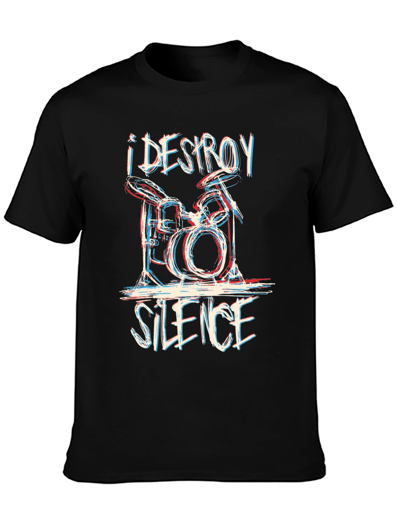 Black I Destroy Silence Drum T-Shirt - Black view 3