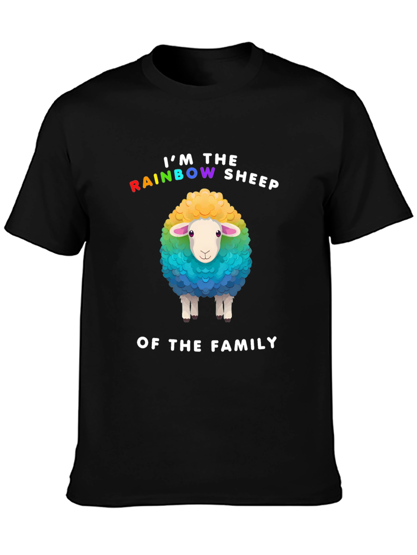 Black Rainbow Sheep Family Pride T-Shirt view 3