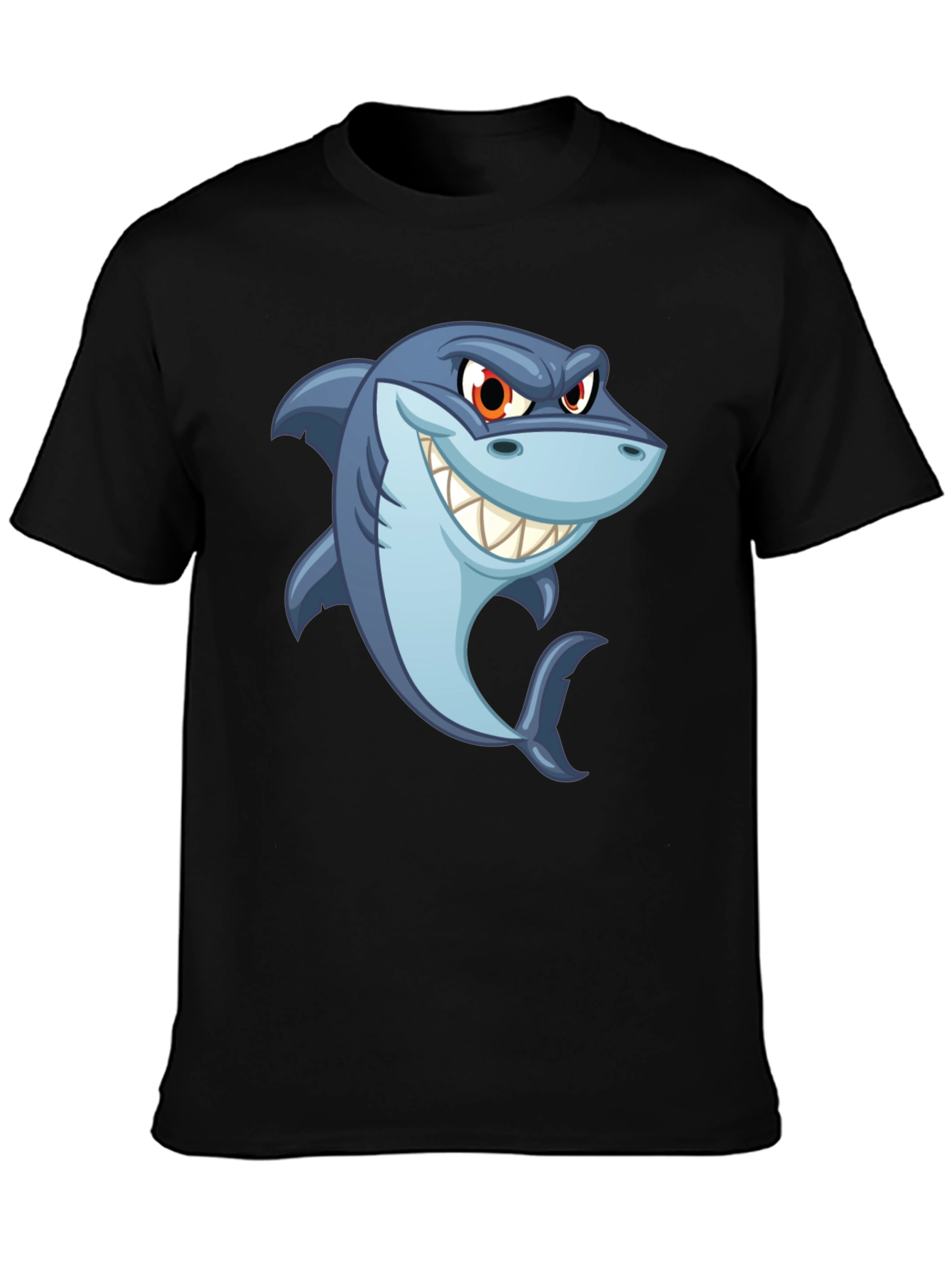 Black Men's Black Shark Cartoon Graphic T-Shirt view 3