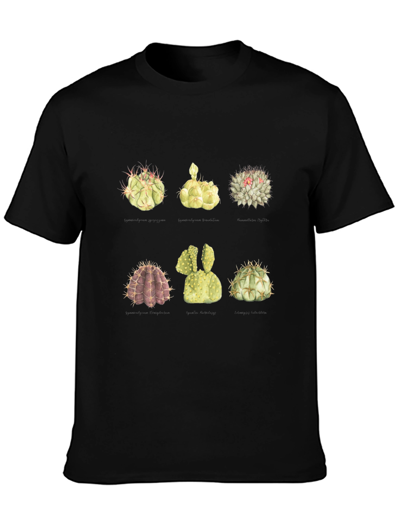 Black Cactus Garden T-Shirt - Botanical Design view 3