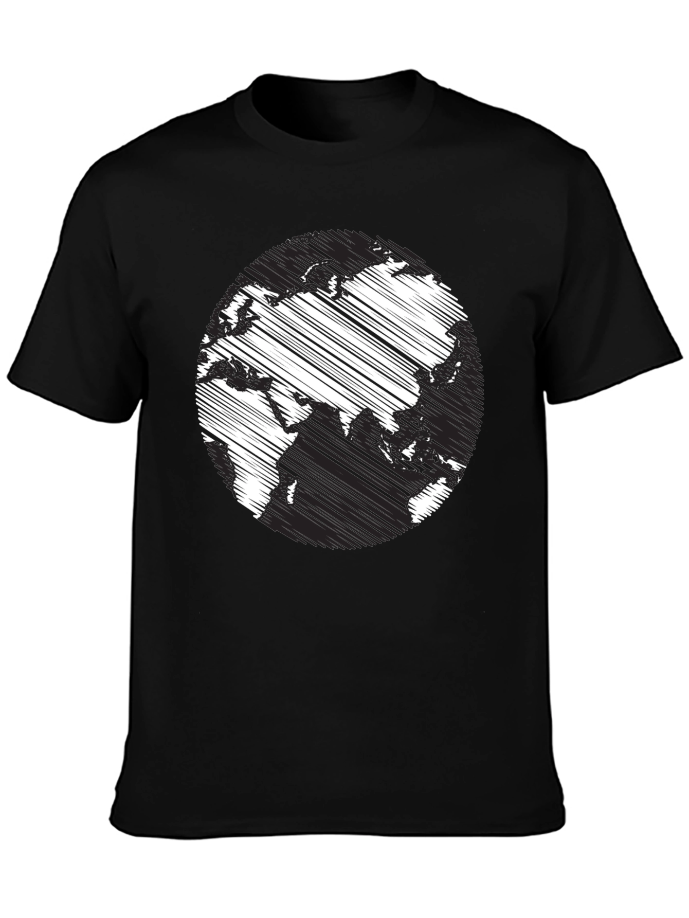 Black Earth Scribble Print Crew Neck Tee - Casual Black T-Shirt view 3
