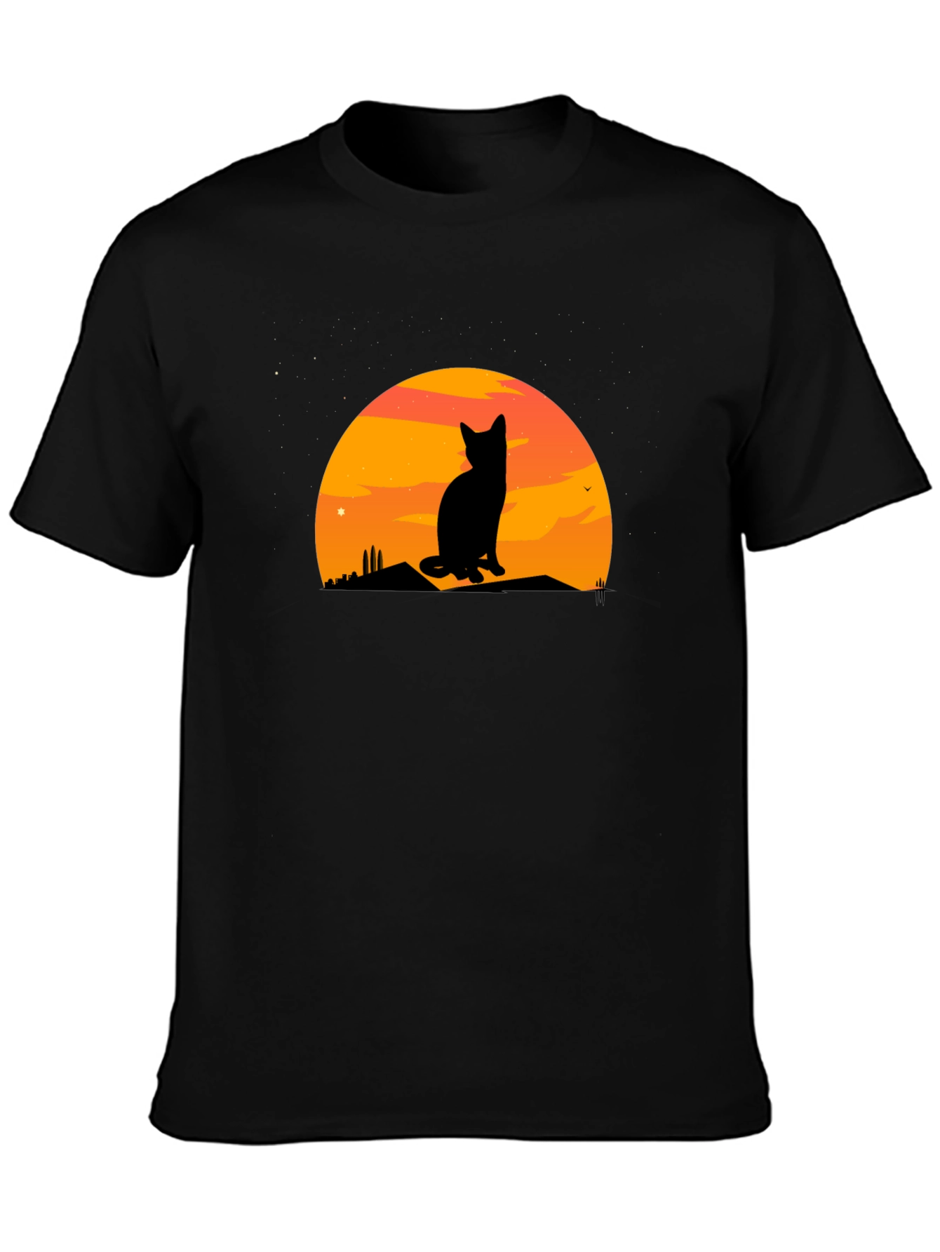 Black Sunset Cat Silhouette Graphic Tee view 3
