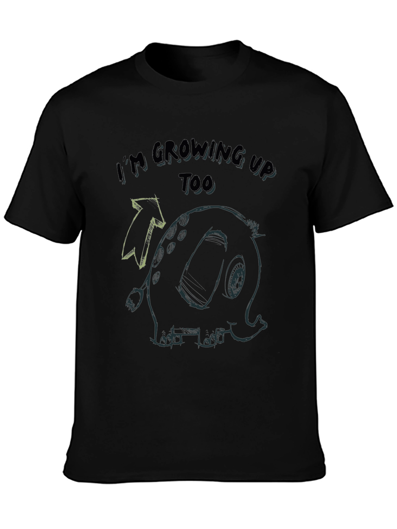 Black Growing Up Tee - Elephant Cartoon Black T-Shirt view 3
