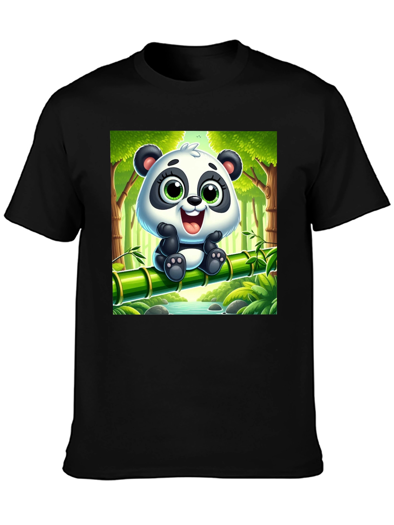 Black Cute Cartoon Panda T-Shirt view 3