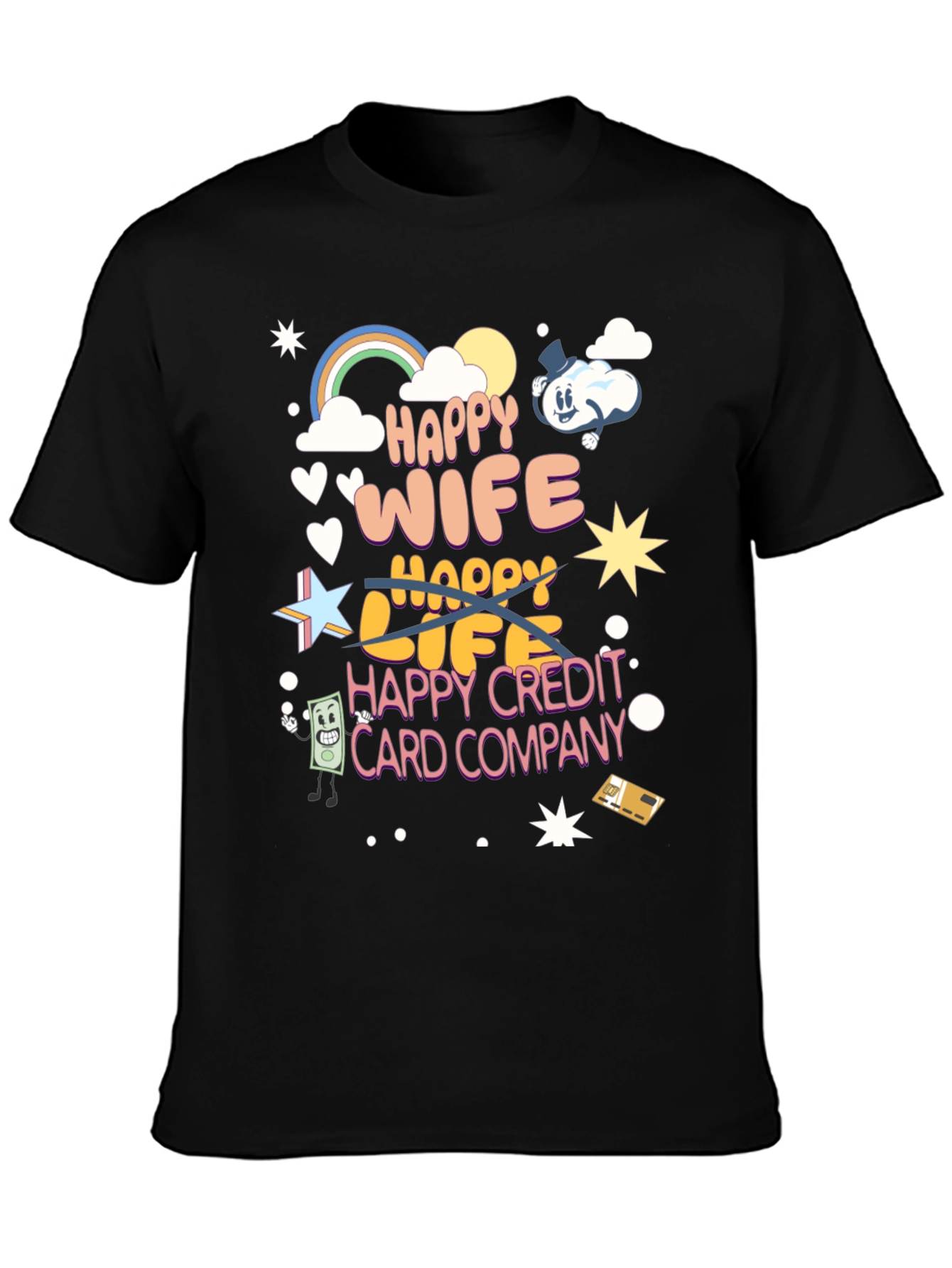 Black Happy Wife Happy Life T-Shirt view 3