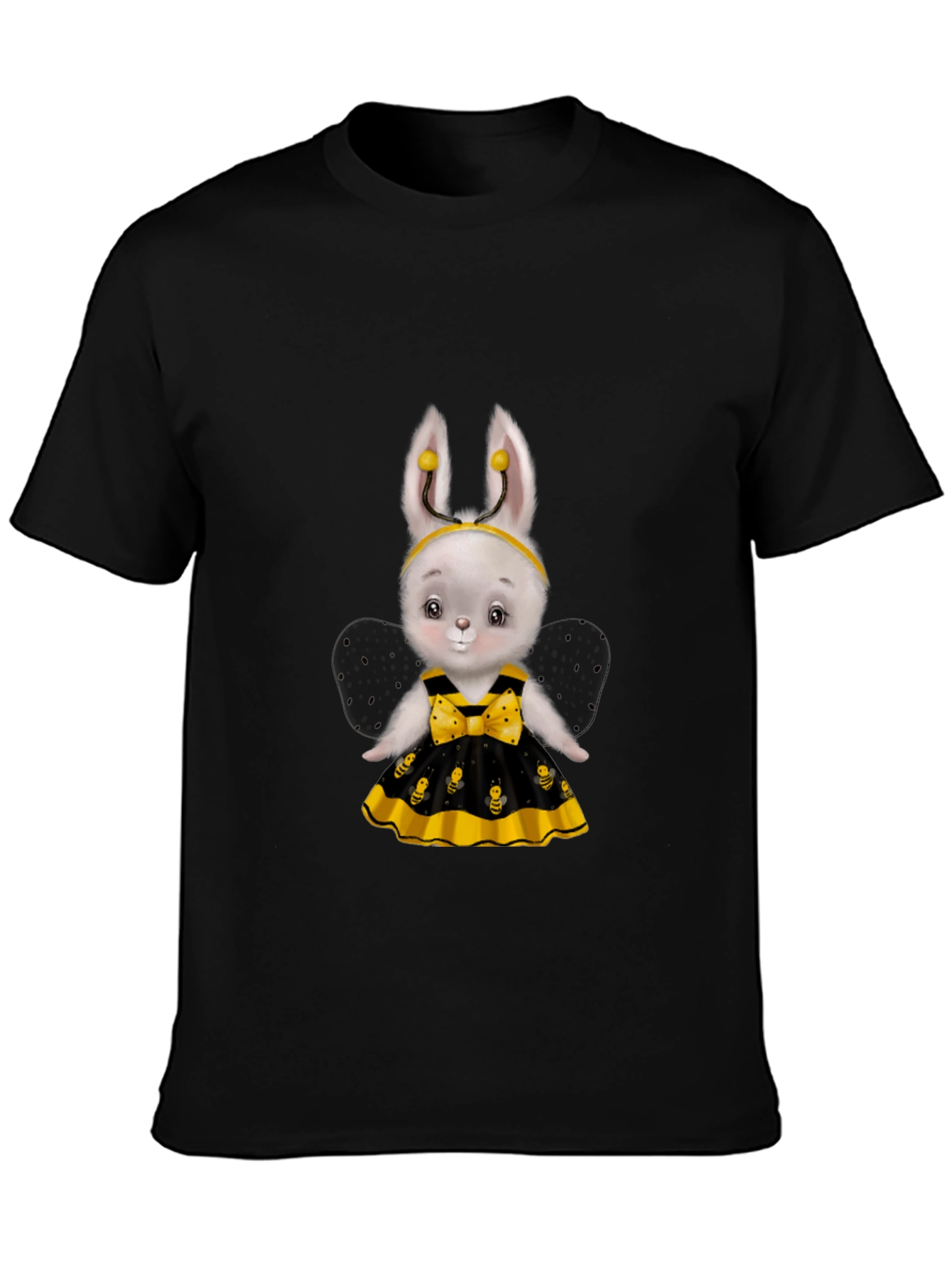 Black Cute Bee Bunny T-Shirt view 3