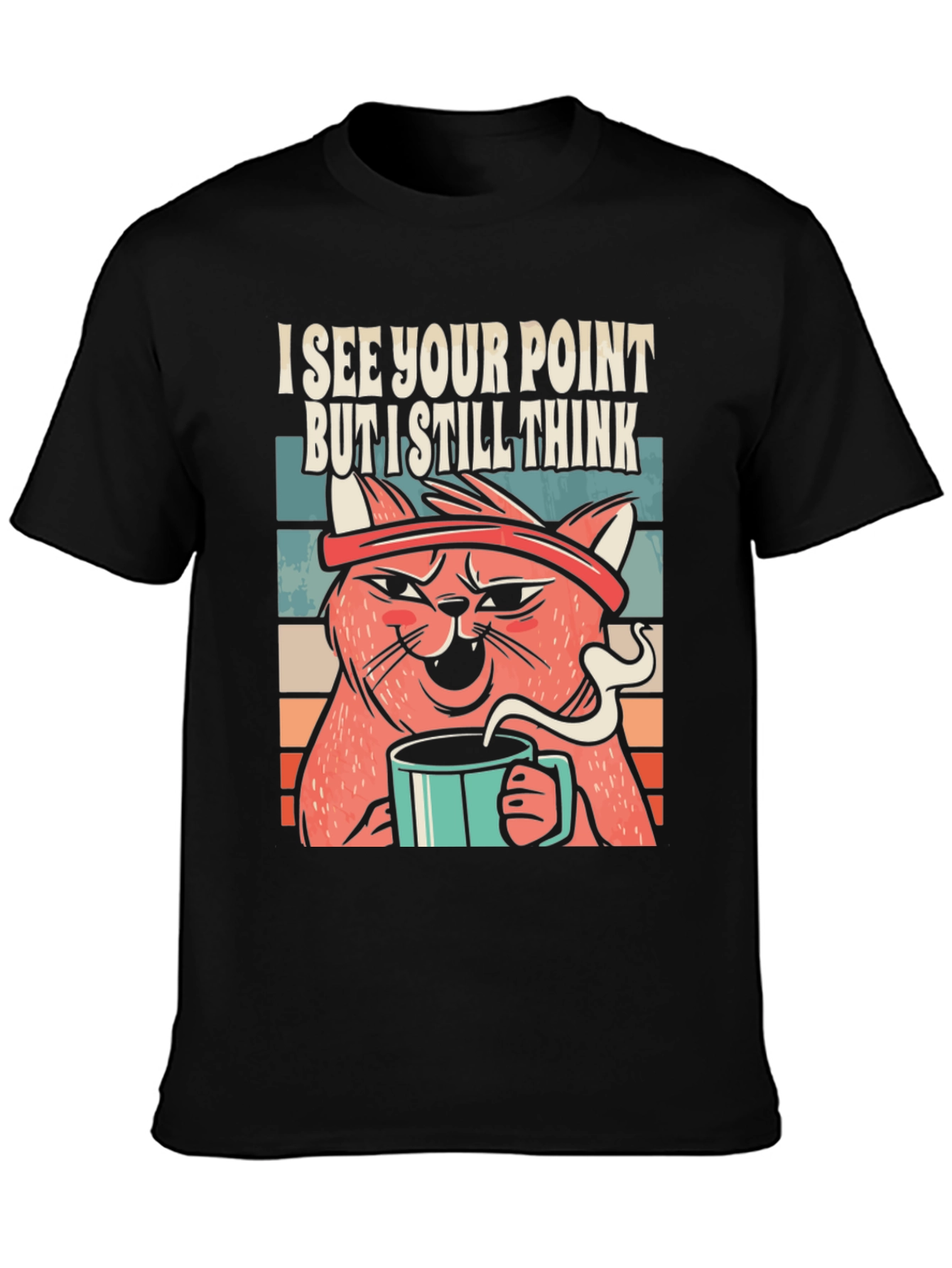 Black I See Your Point Cat T-Shirt view 3