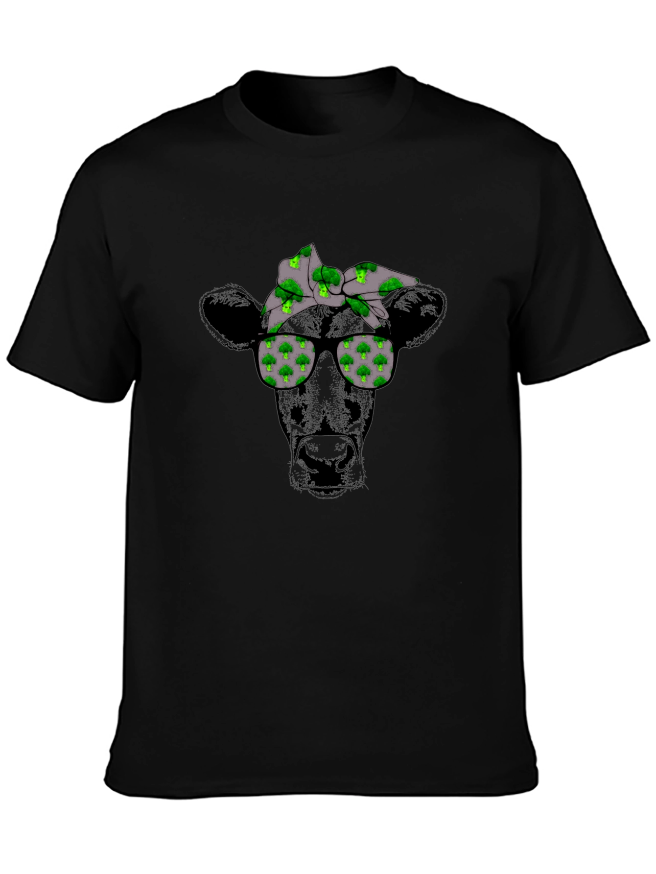 Black Cool Cow Broccoli Bandana T-Shirt view 3