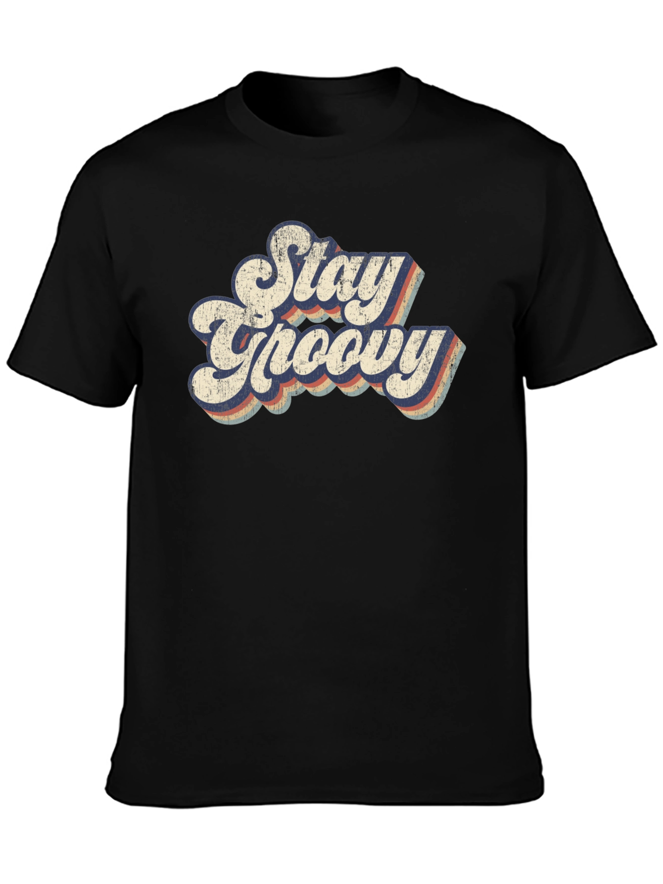 Black Stay Groovy Retro T-Shirt - Vintage Style Tee view 3