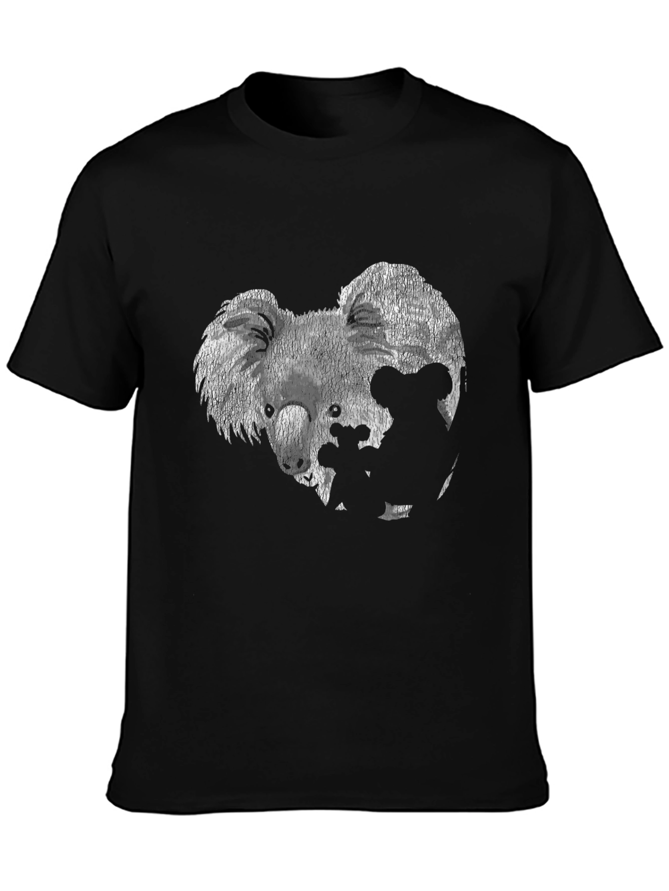 Black Koala Family Graphic Tee - Black Cotton T-Shirt view 3