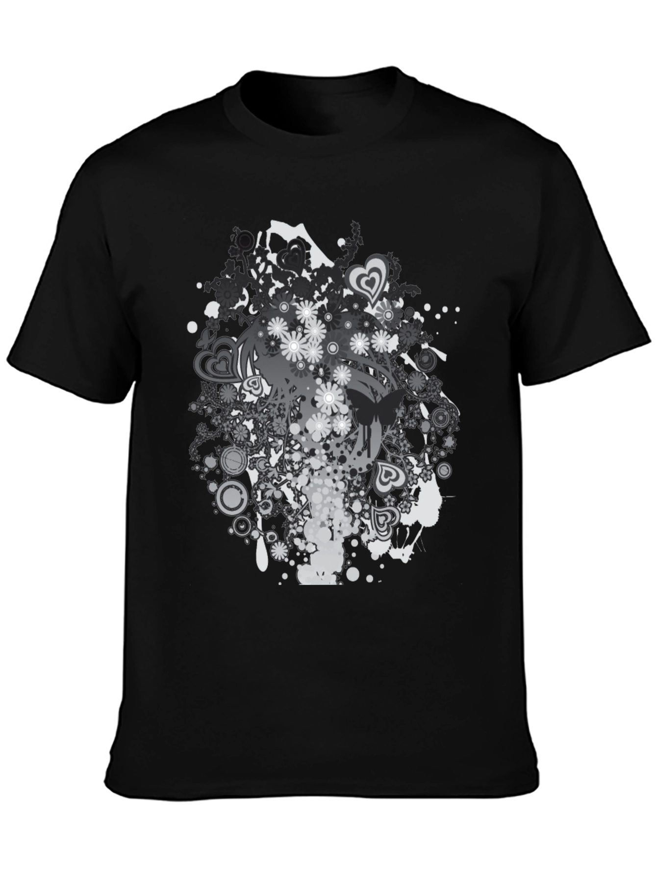 Black Floral Graphic Print Black T-Shirt view 3