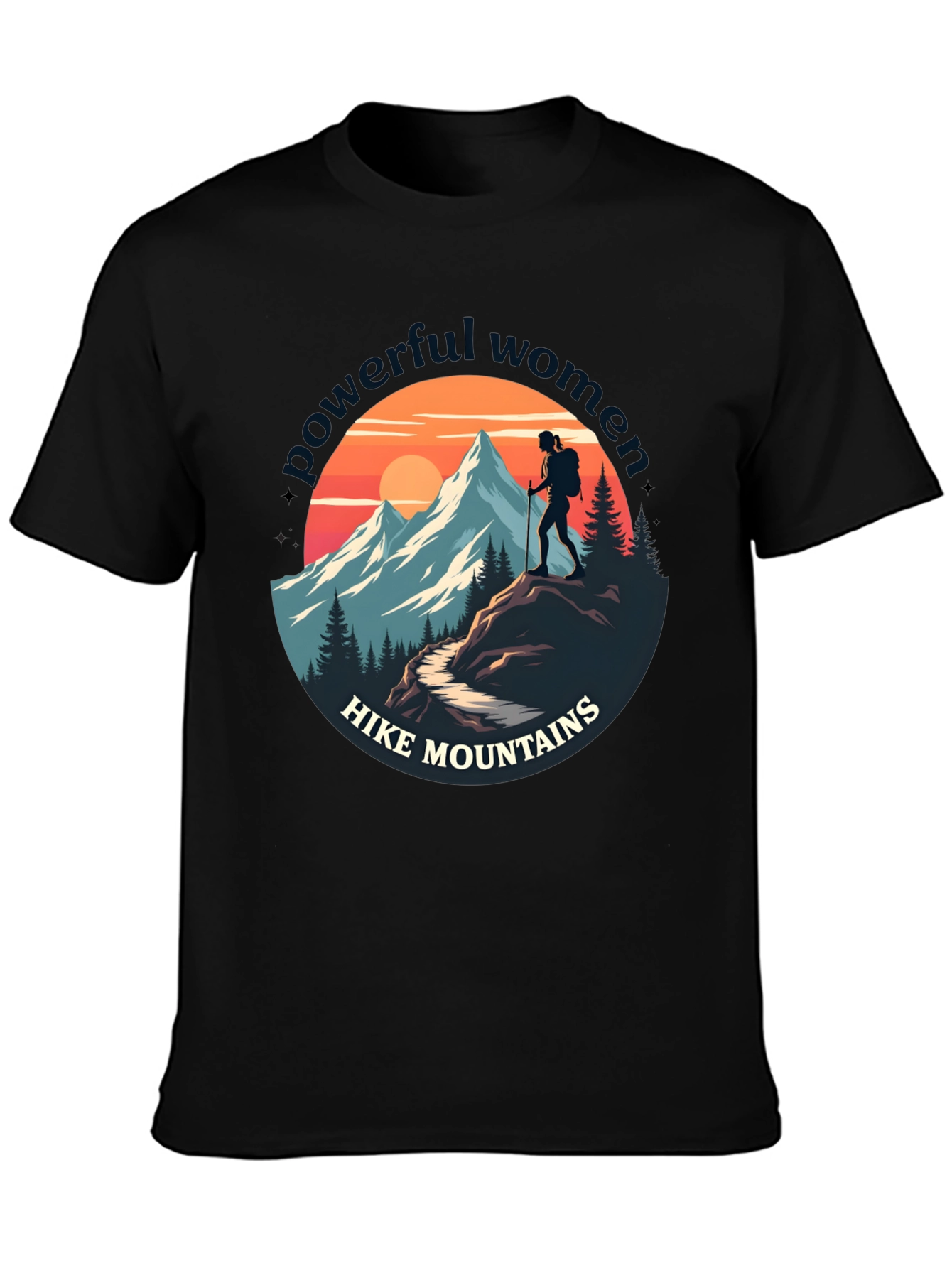 Black Powerful Women Hike Mountains Graphic Tee view 3