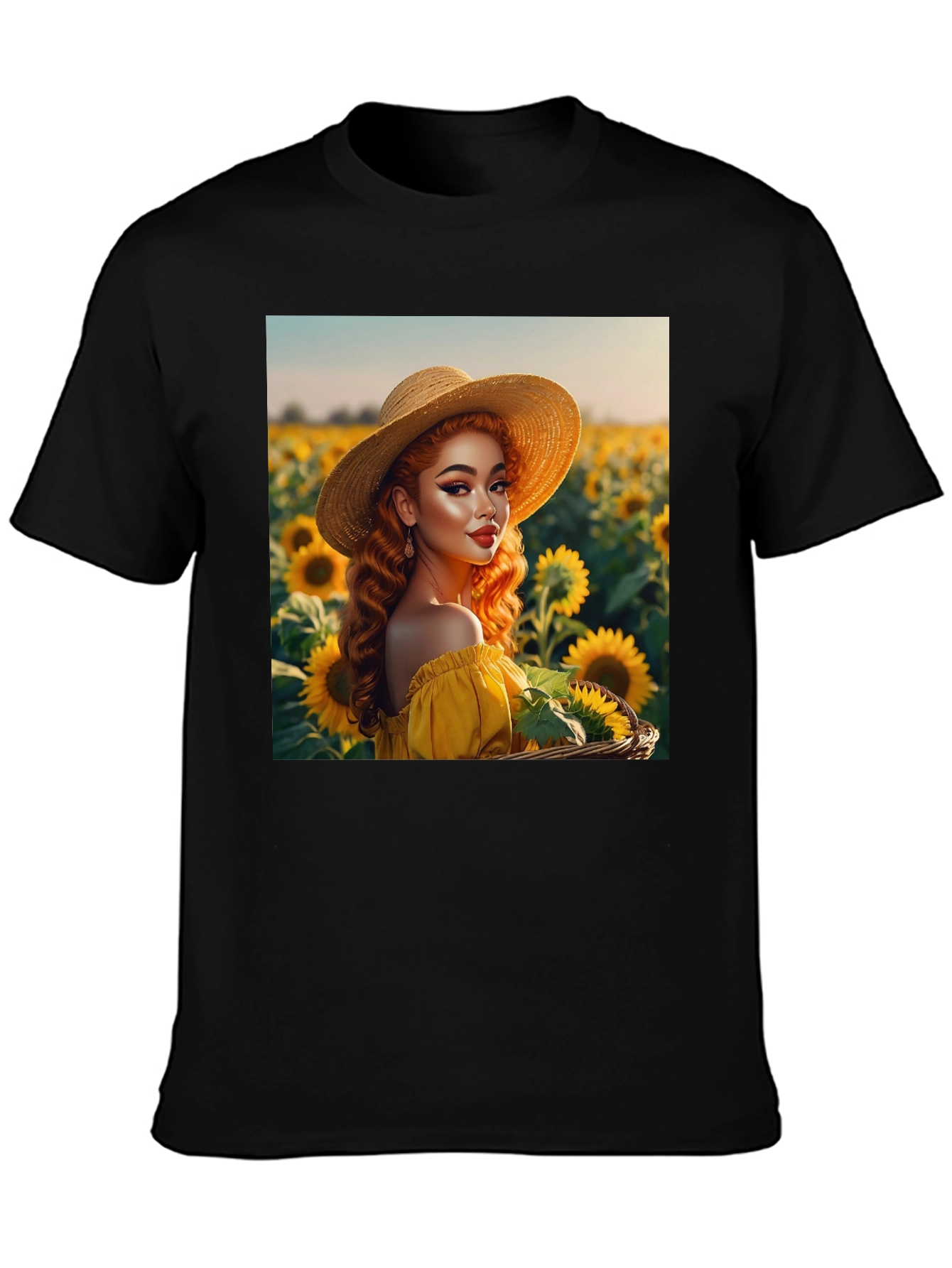 Black Sunflower Girl Graphic Tee - Black Cotton Blend view 3
