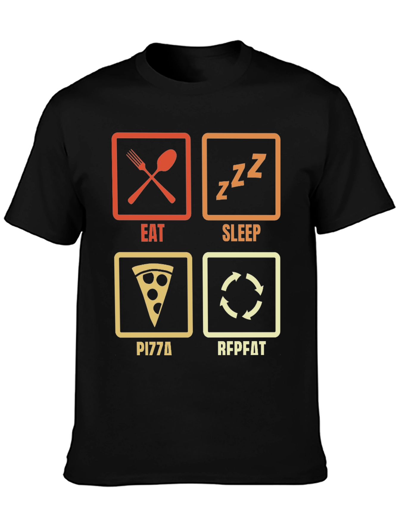 Black Eat Sleep Pizza Repeat T-Shirt - Funny Foodie Tee view 3