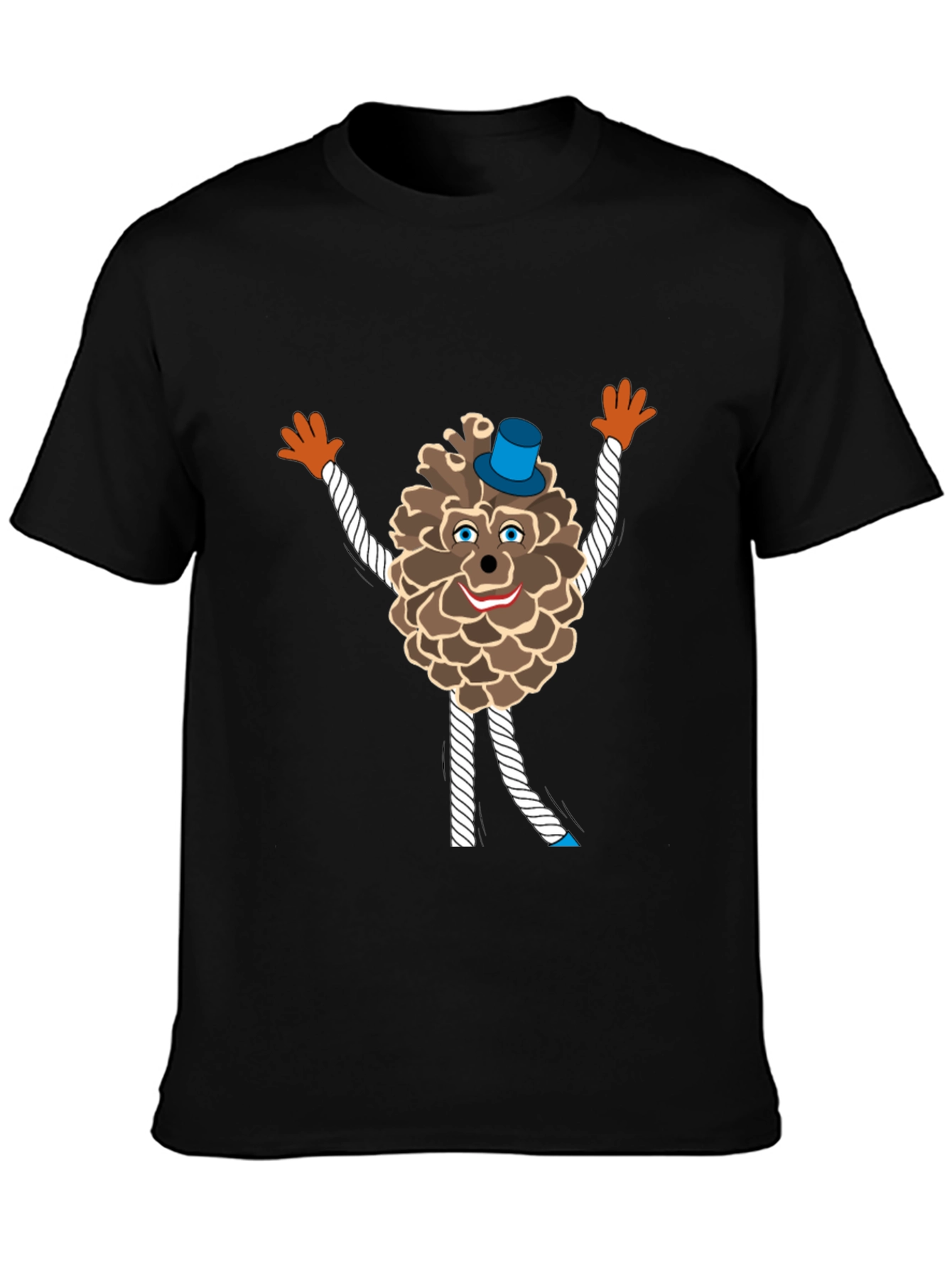 Black Fun Pine Cone Cartoon T-Shirt view 3