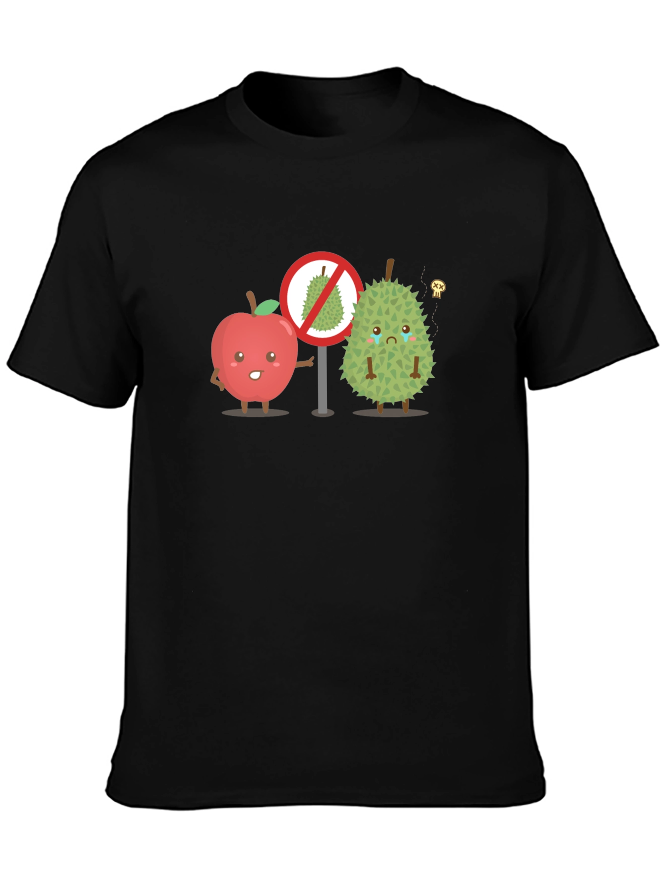 Black Funny Apple & Durian Graphic T-Shirt view 3