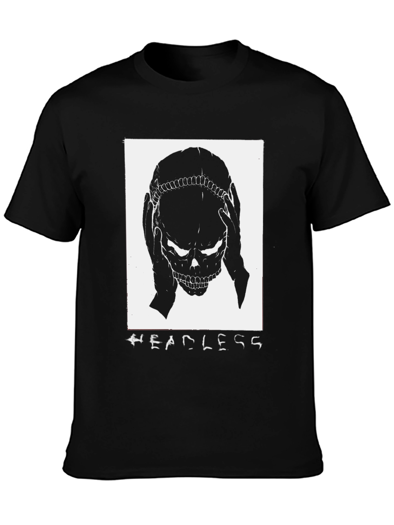 Black Headless Skull Graphic Tee - Black Cotton T-Shirt view 3