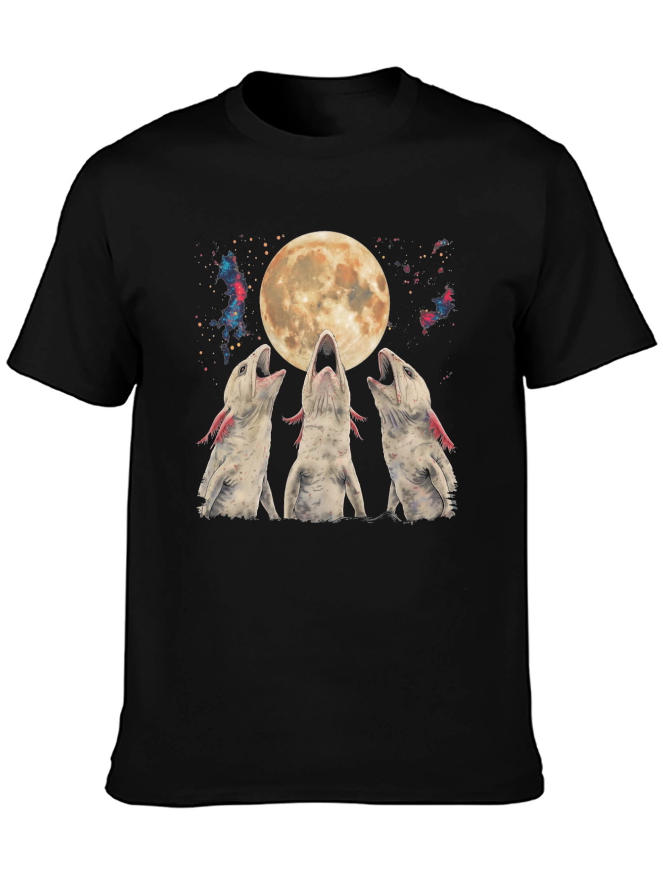 Black Axolotl Moon T-Shirt - Galaxy Howling Amphibian Tee view 3