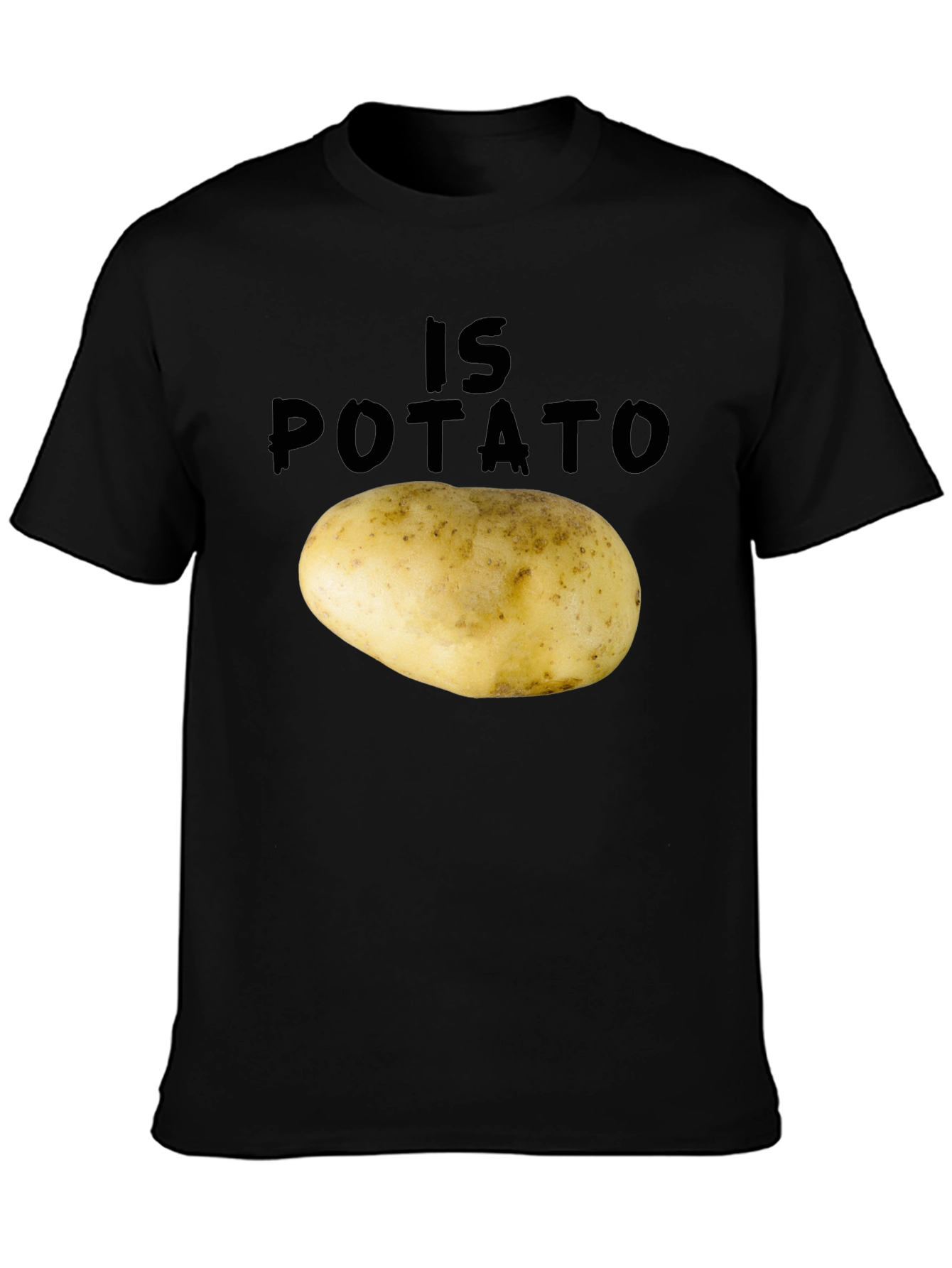 Black Funny "Is Potato" Graphic Tee - Black view 3