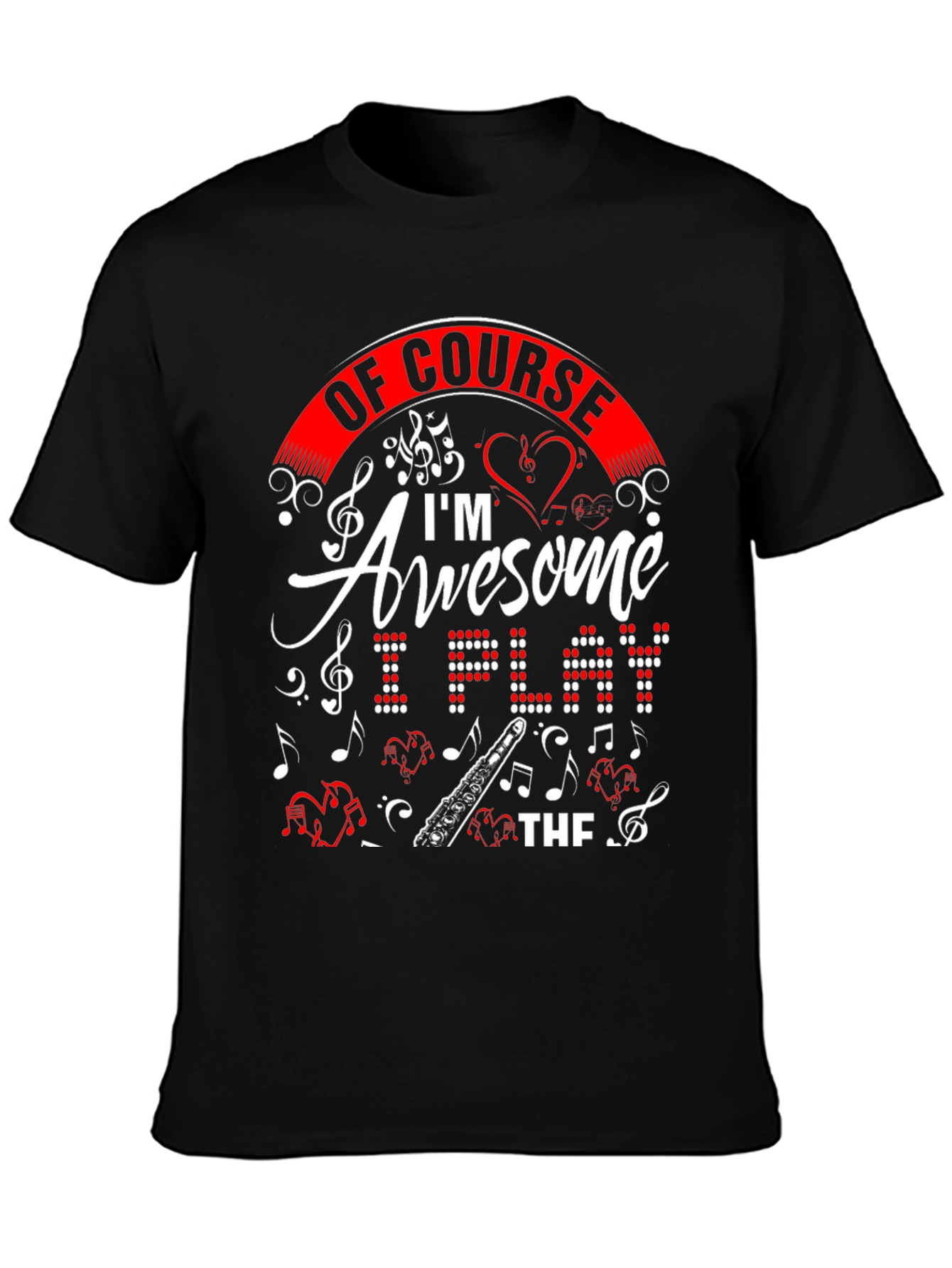 Black Awesome Flute Player T-Shirt view 3